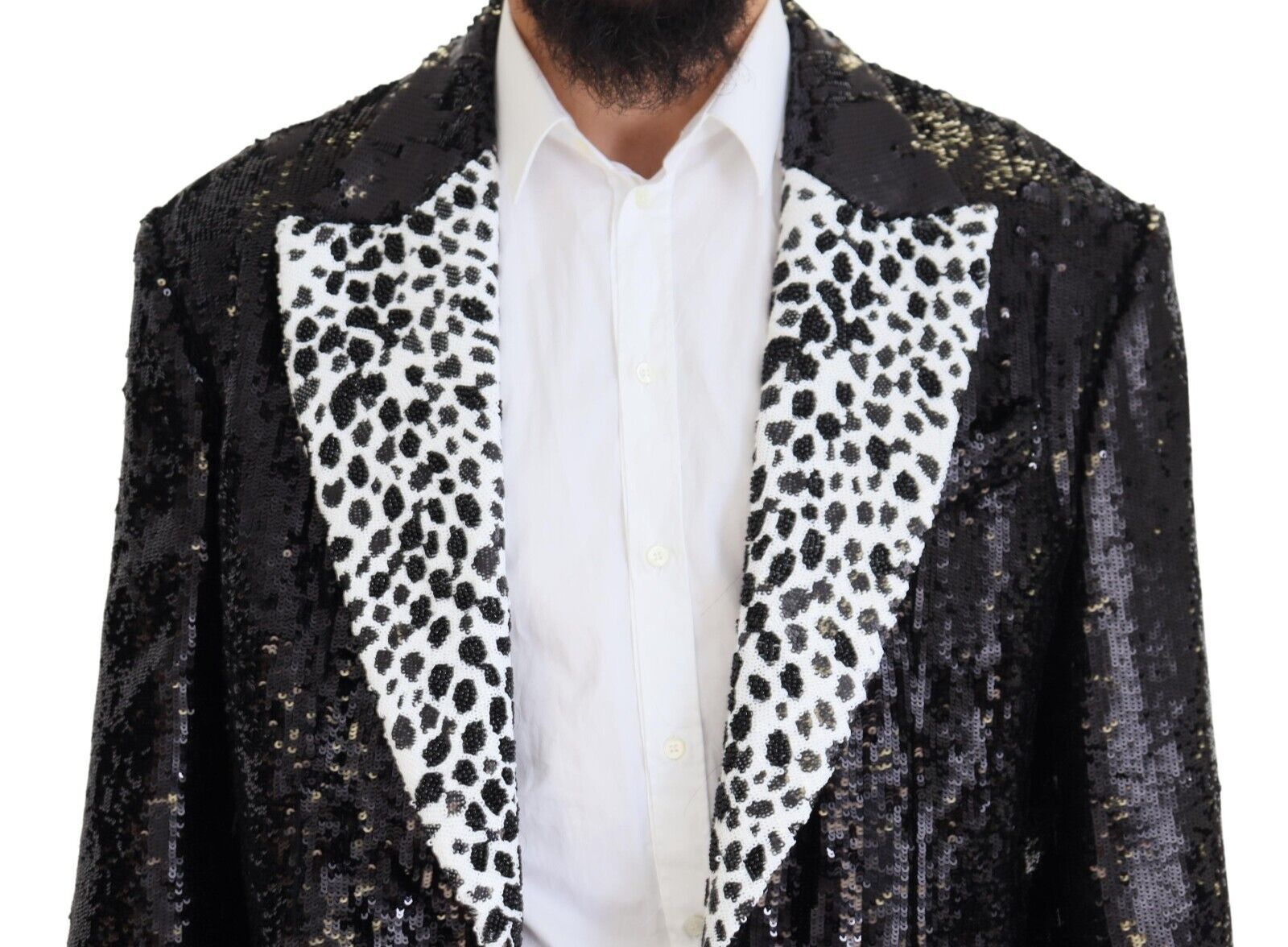 Dolce & Gabbana Black Sequined Cow Pattern Nylon Men's Blazer