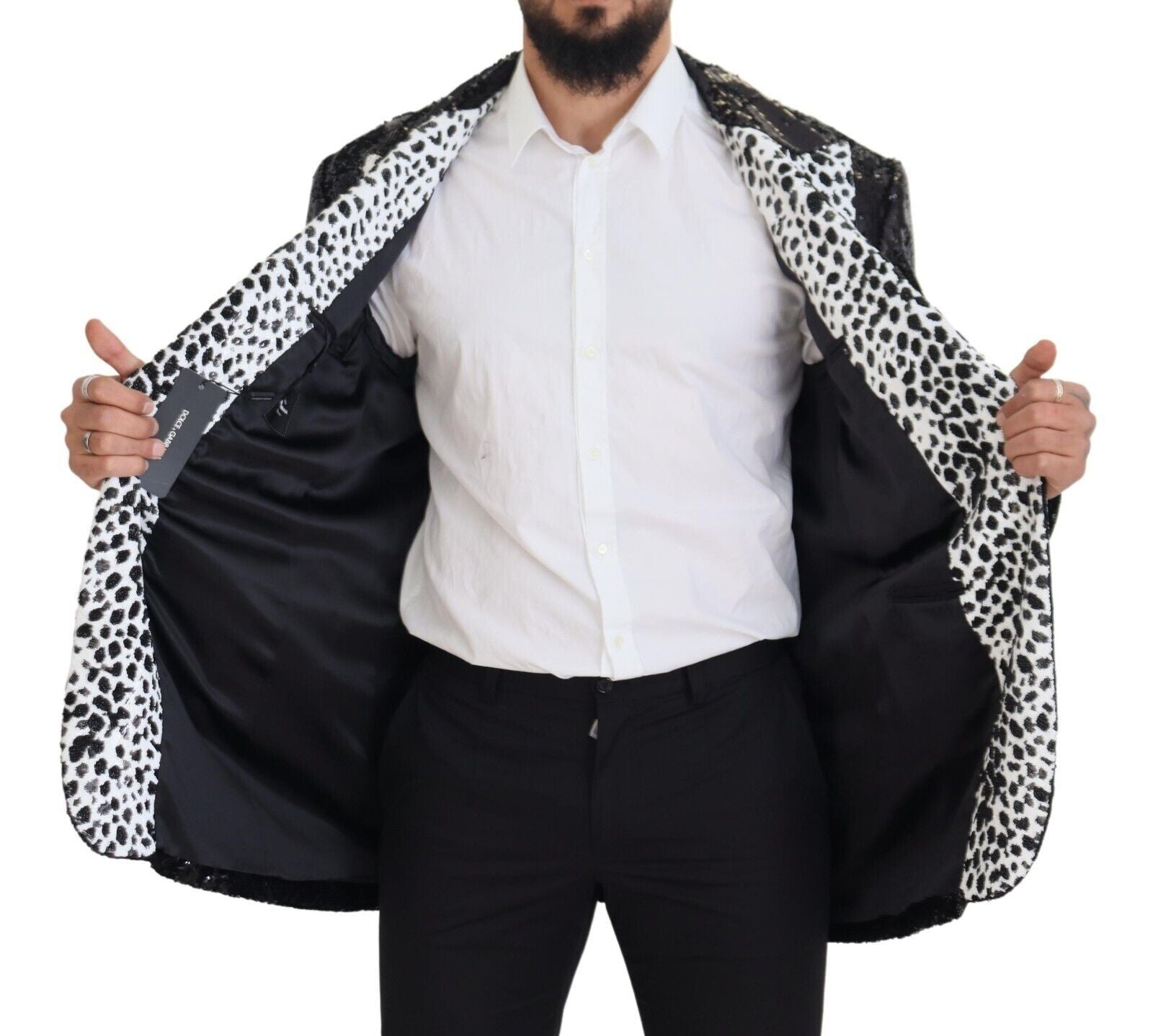 Dolce & Gabbana Black Sequined Cow Pattern Nylon Men's Blazer