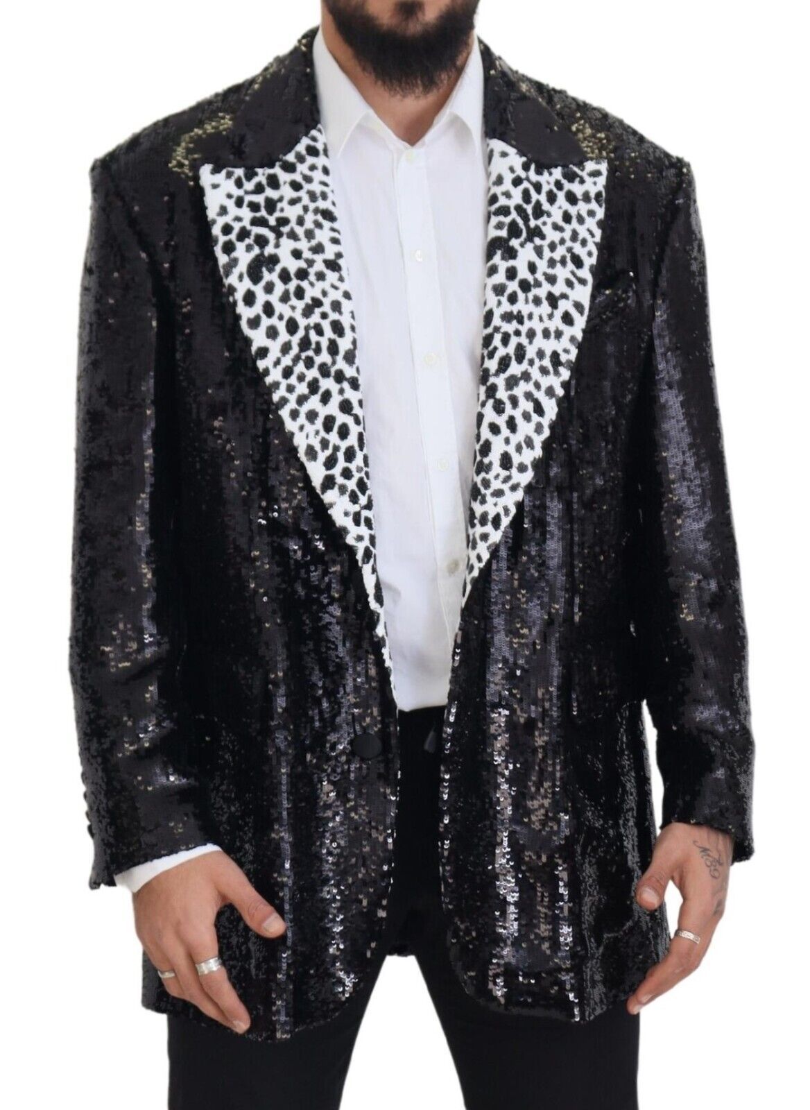 Dolce & Gabbana Black Sequined Cow Pattern Nylon Men's Blazer