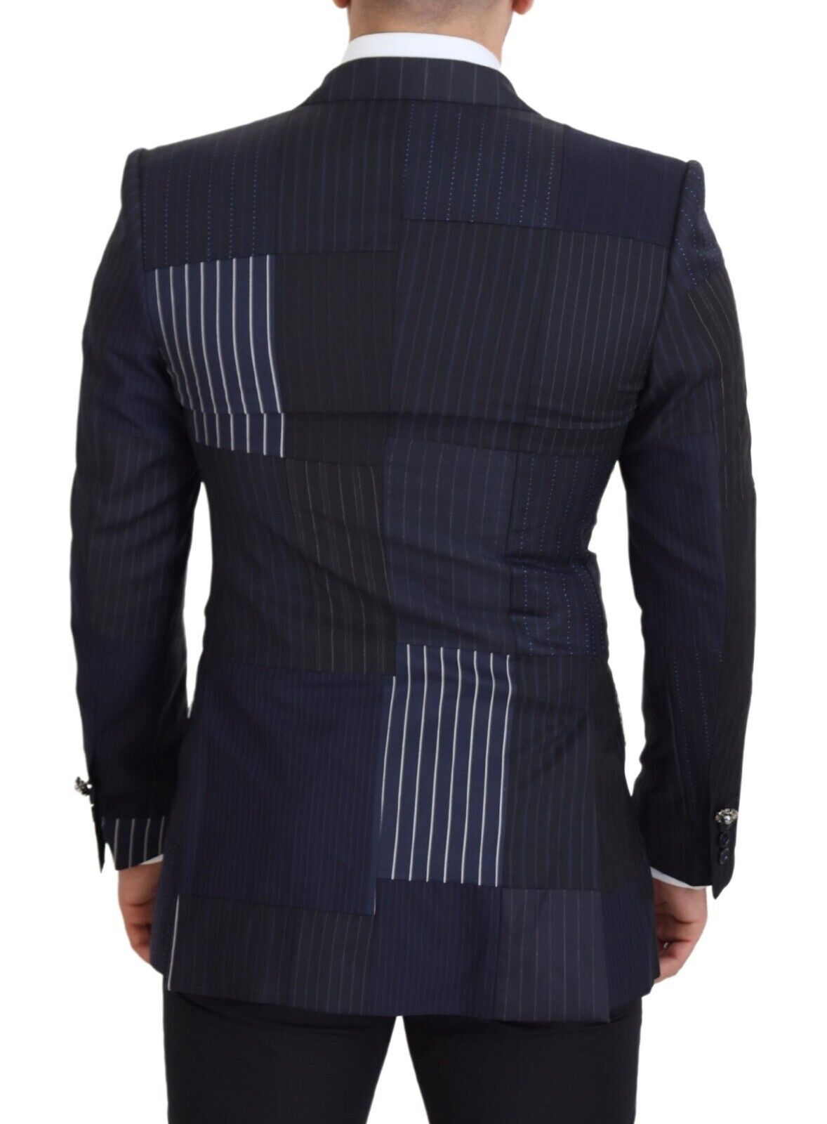 Dolce & Gabbana Blue Wool Patchwork Double Breasted Men's Blazer