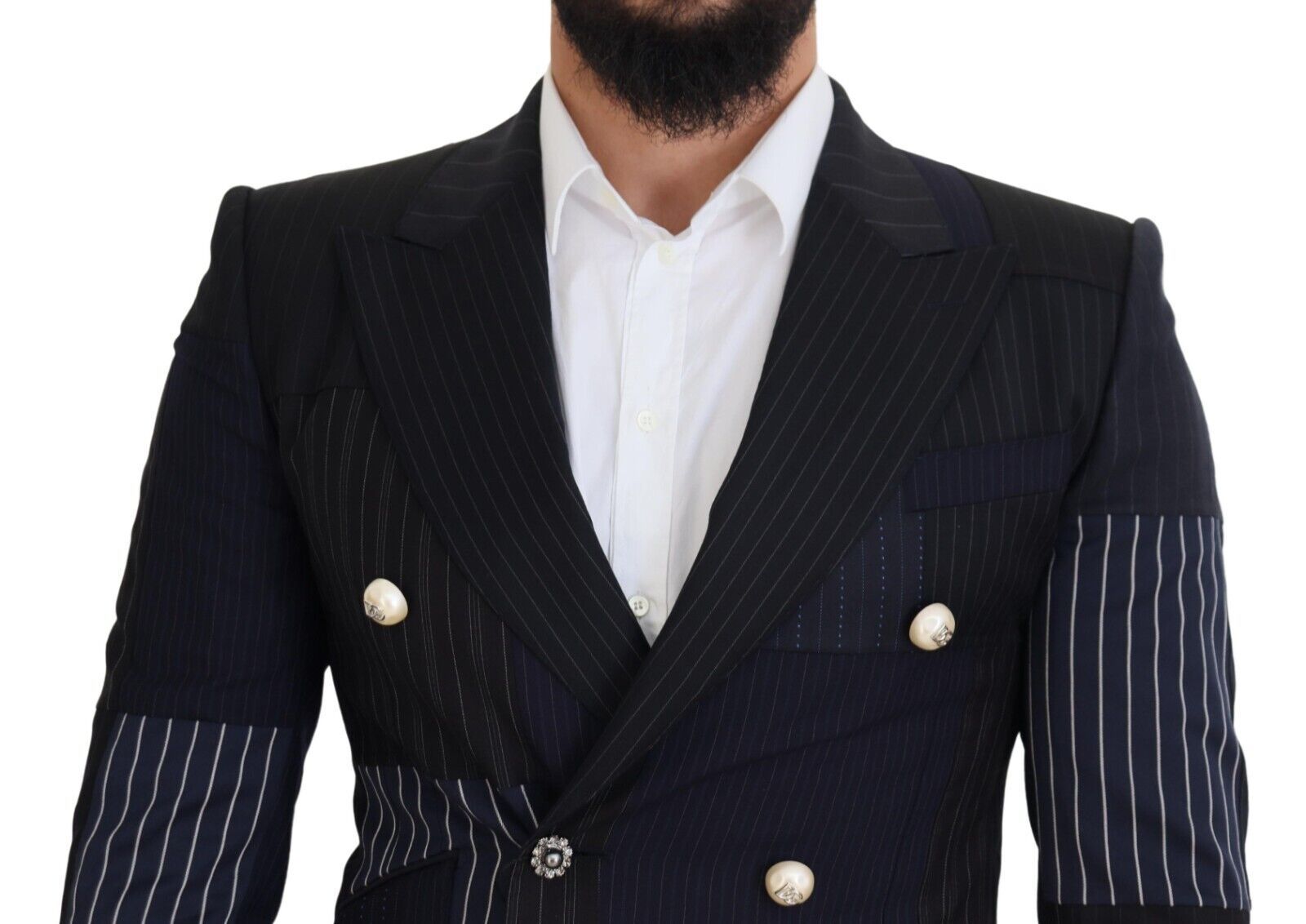 Dolce & Gabbana Blue Wool Patchwork Double Breasted Men's Blazer
