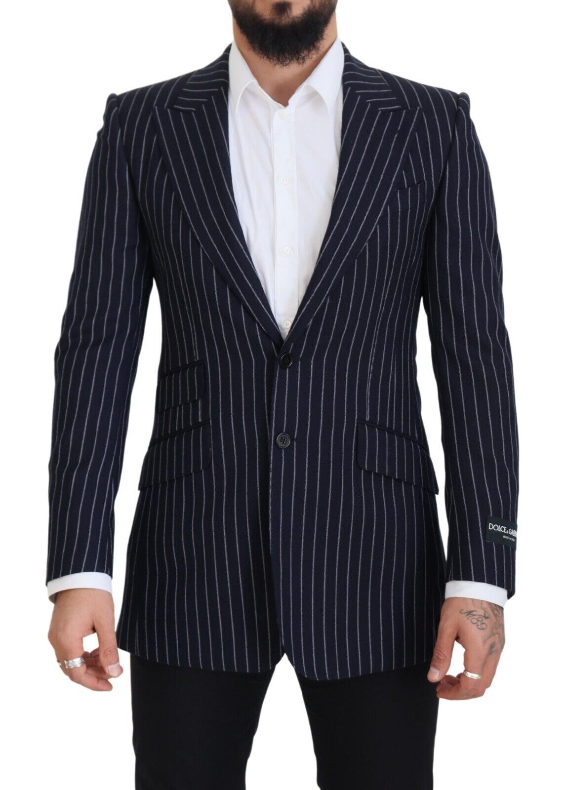 Dolce & Gabbana Dark Blue Stripe Wool Single Breasted Men's Blazer