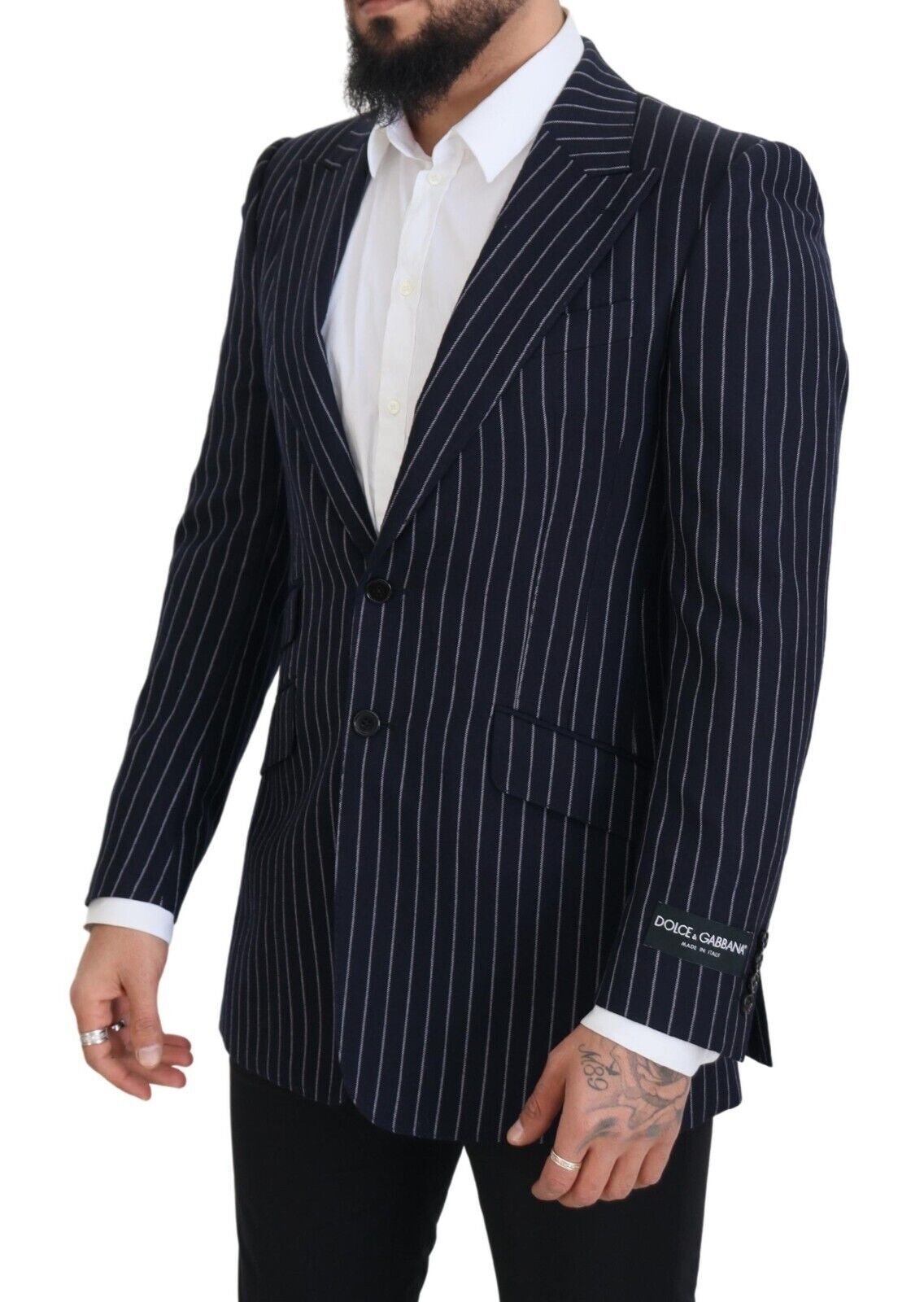Dolce & Gabbana Dark Blue Stripe Wool Single Breasted Men's Blazer