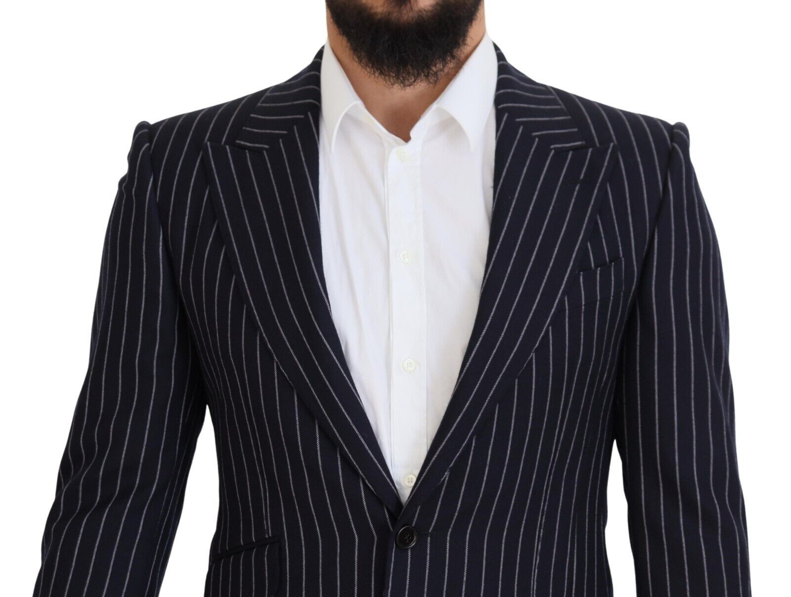 Dolce & Gabbana Dark Blue Stripe Wool Single Breasted Men's Blazer