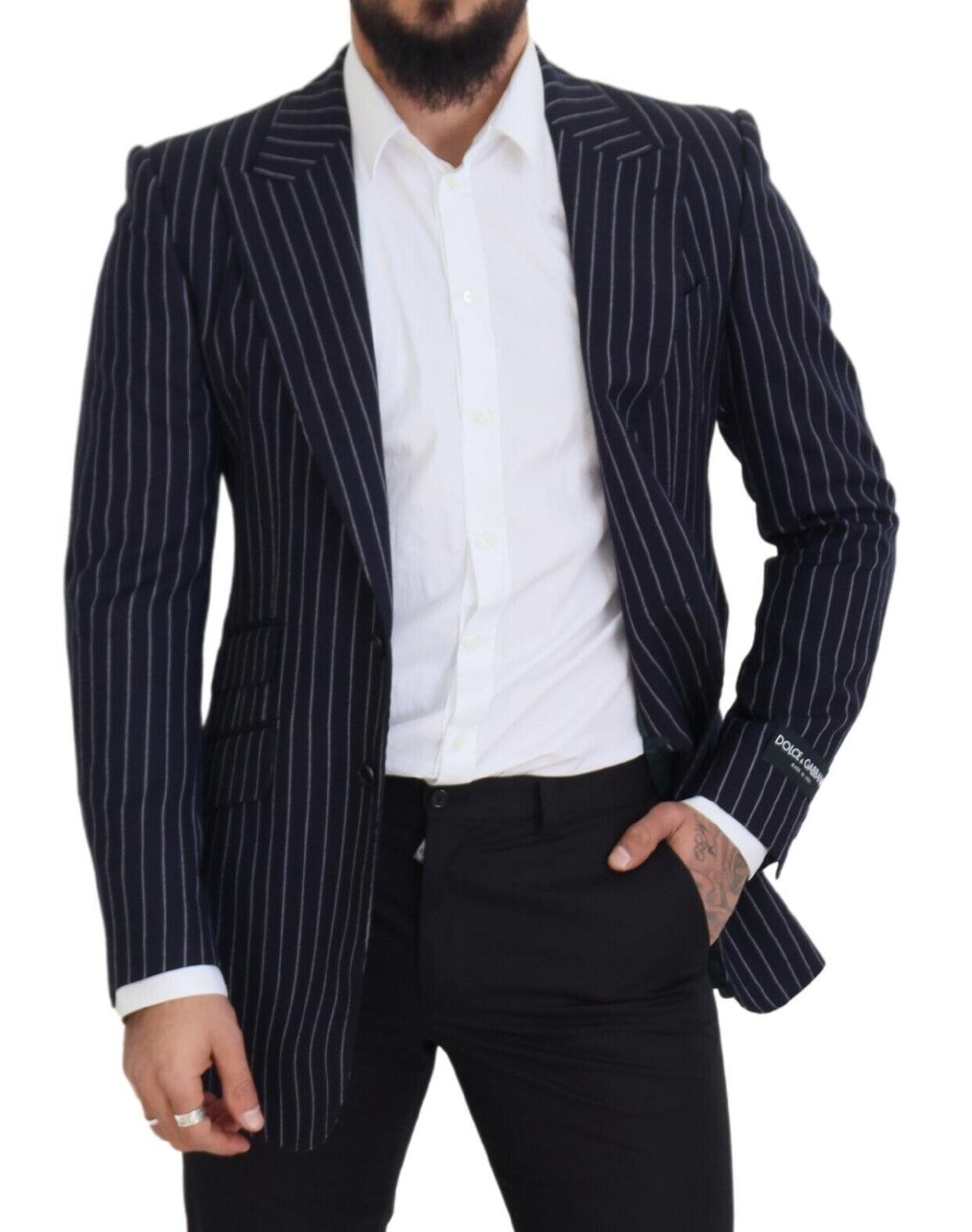 Dolce & Gabbana Dark Blue Stripe Wool Single Breasted Men's Blazer