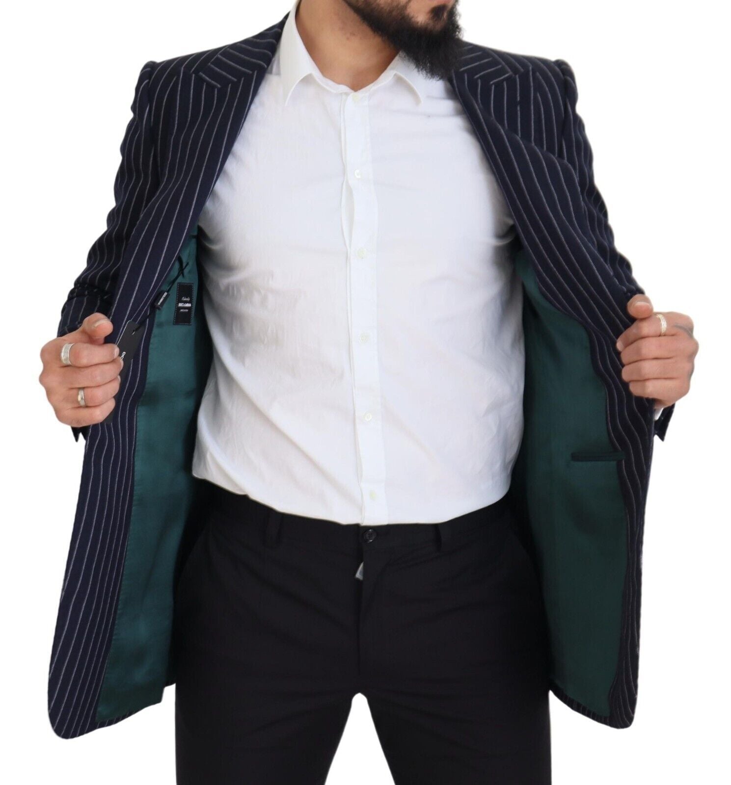 Dolce & Gabbana Dark Blue Stripe Wool Single Breasted Men's Blazer
