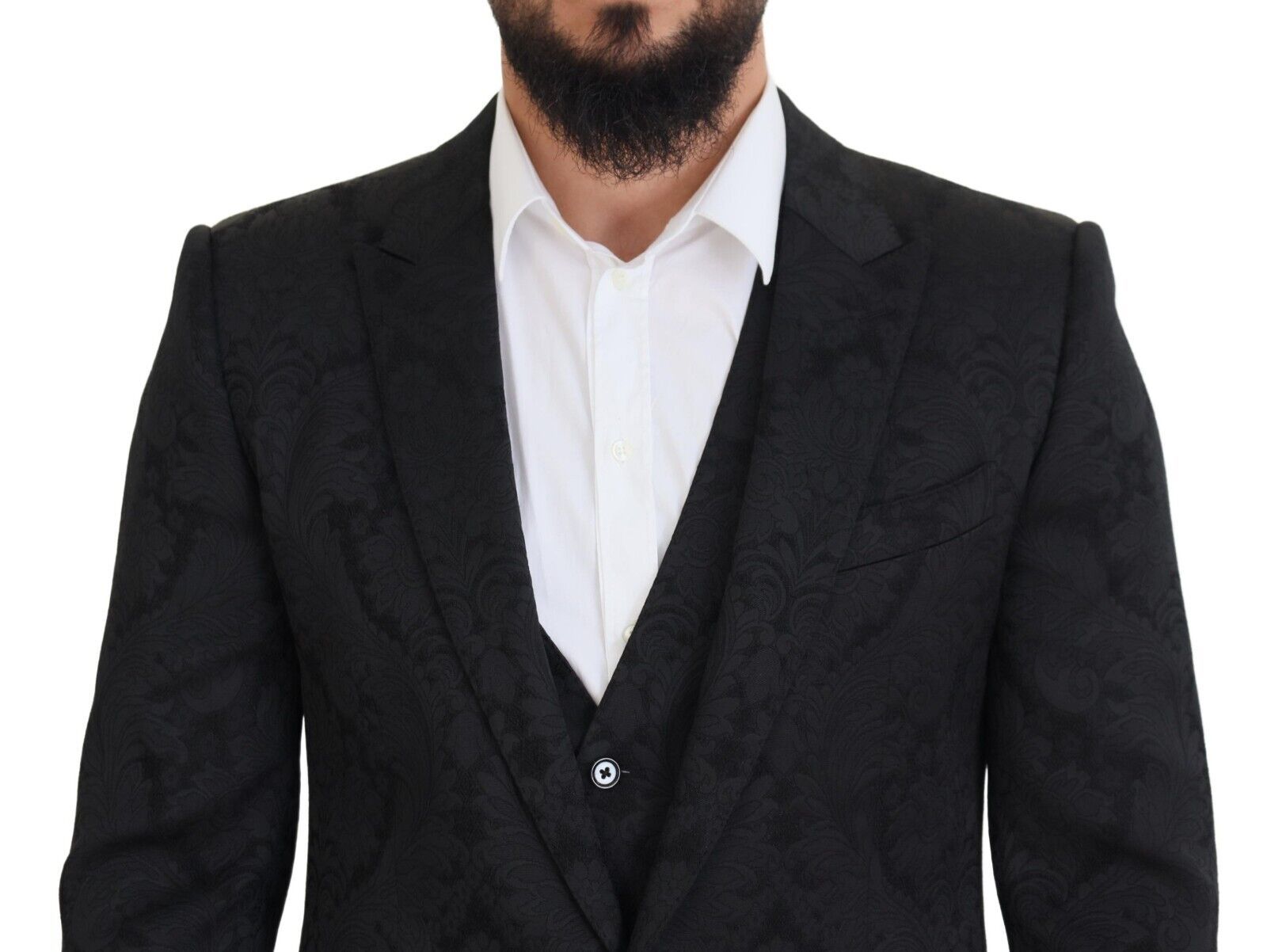 Dolce & Gabbana Black Floral Brocade 2 Piece MARTINI Men's Suit