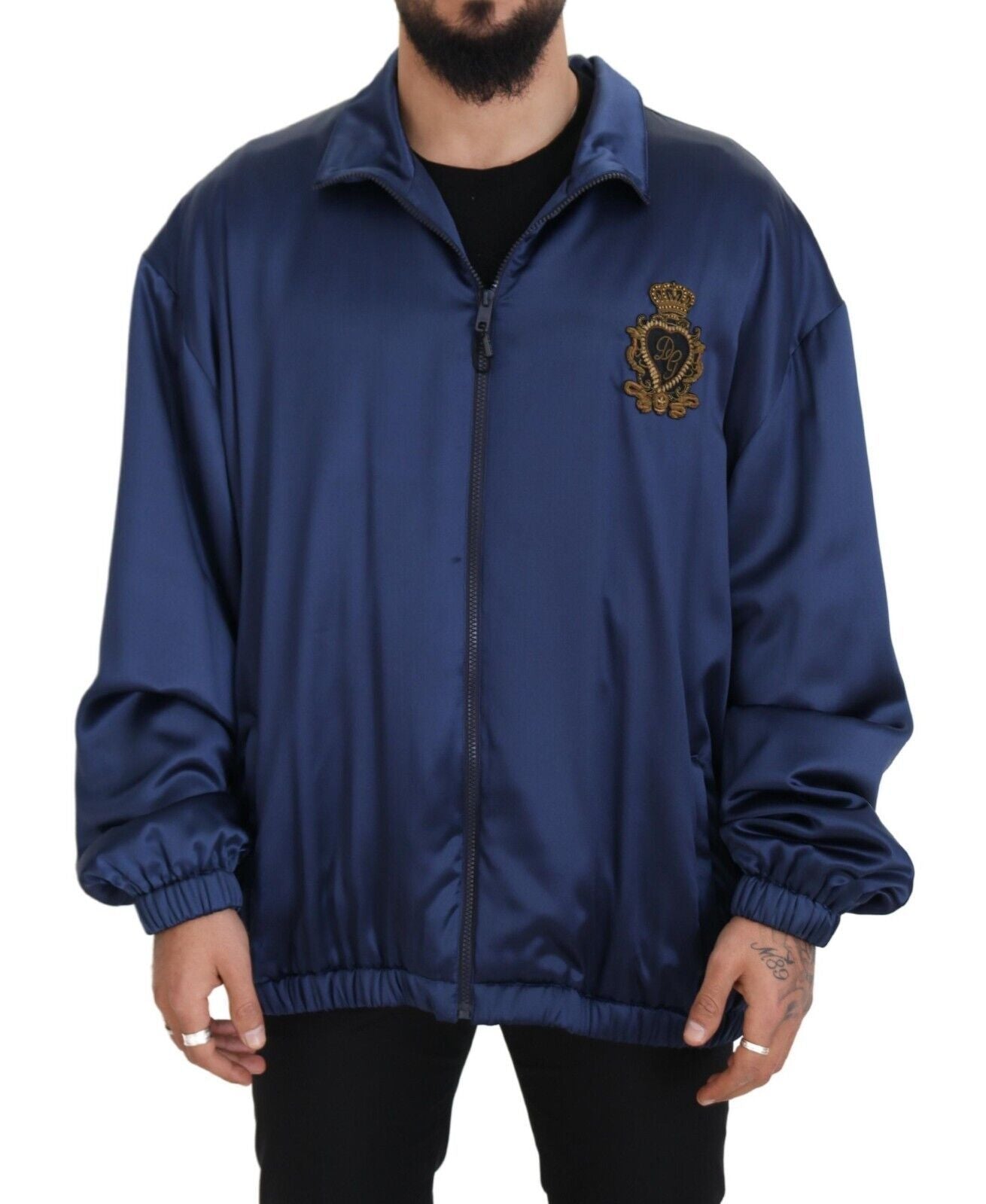 Dolce & Gabbana Regal Blue Silk Bomber Men's Jacket