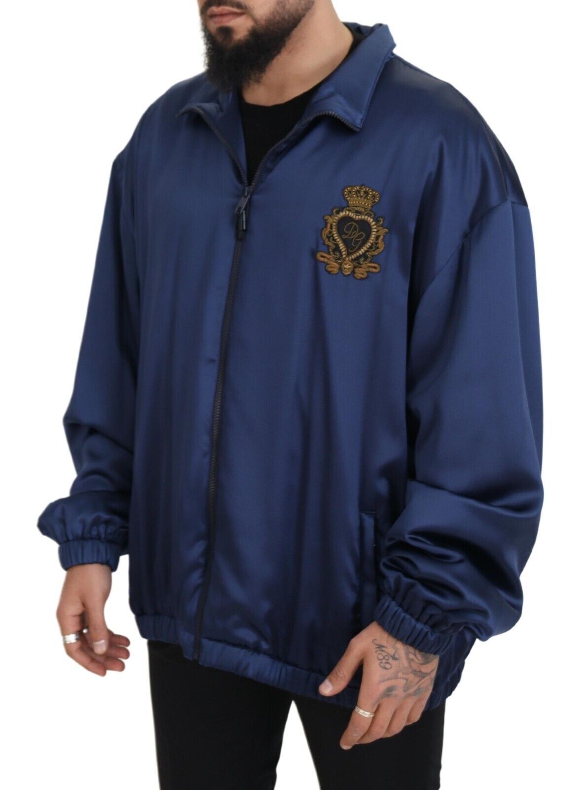 Dolce & Gabbana Regal Blue Silk Bomber Men's Jacket