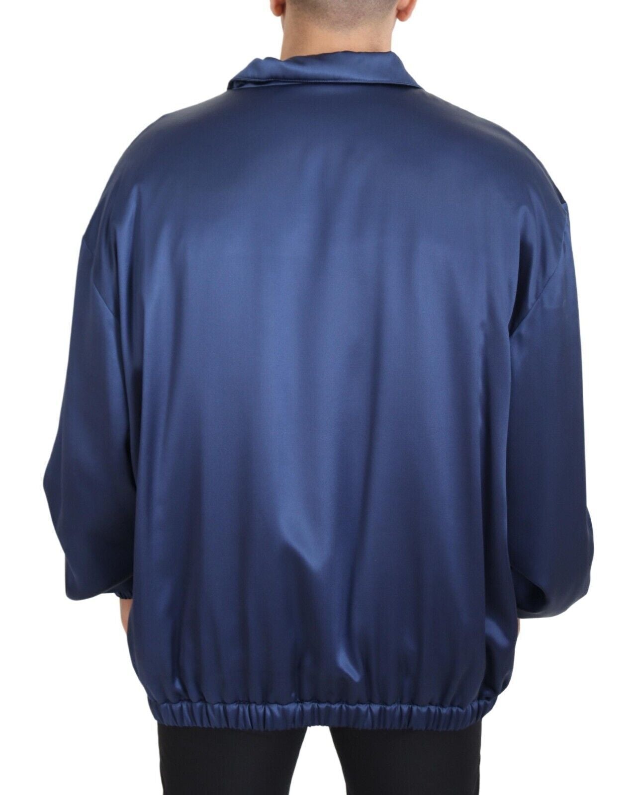 Dolce & Gabbana Regal Blue Silk Bomber Men's Jacket