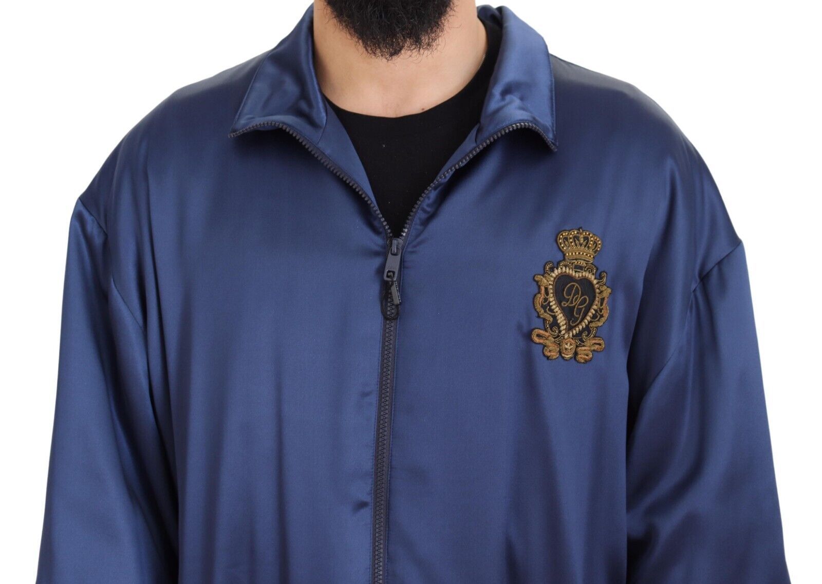 Dolce & Gabbana Regal Blue Silk Bomber Men's Jacket