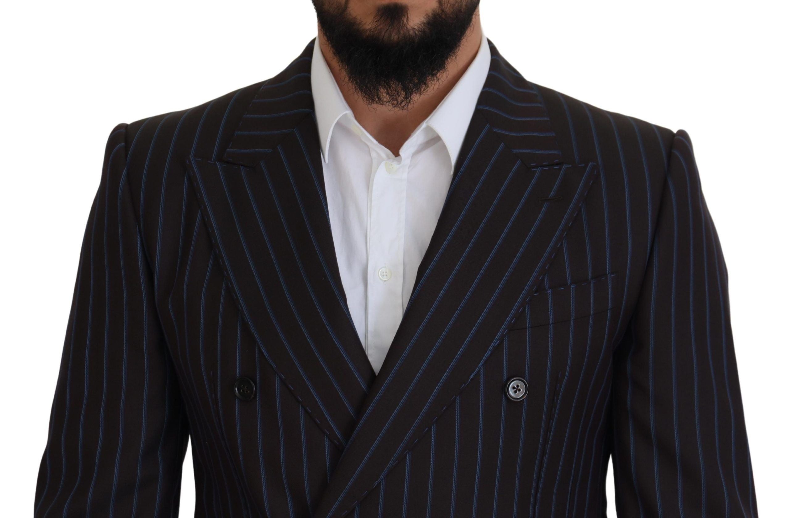 Dolce & Gabbana Black Striped Wool Formal 2 Piece Men's Suit