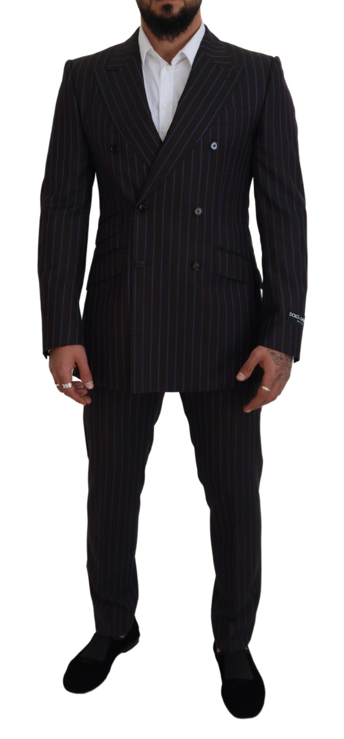 Dolce & Gabbana Black Striped Wool Formal 2 Piece Men's Suit