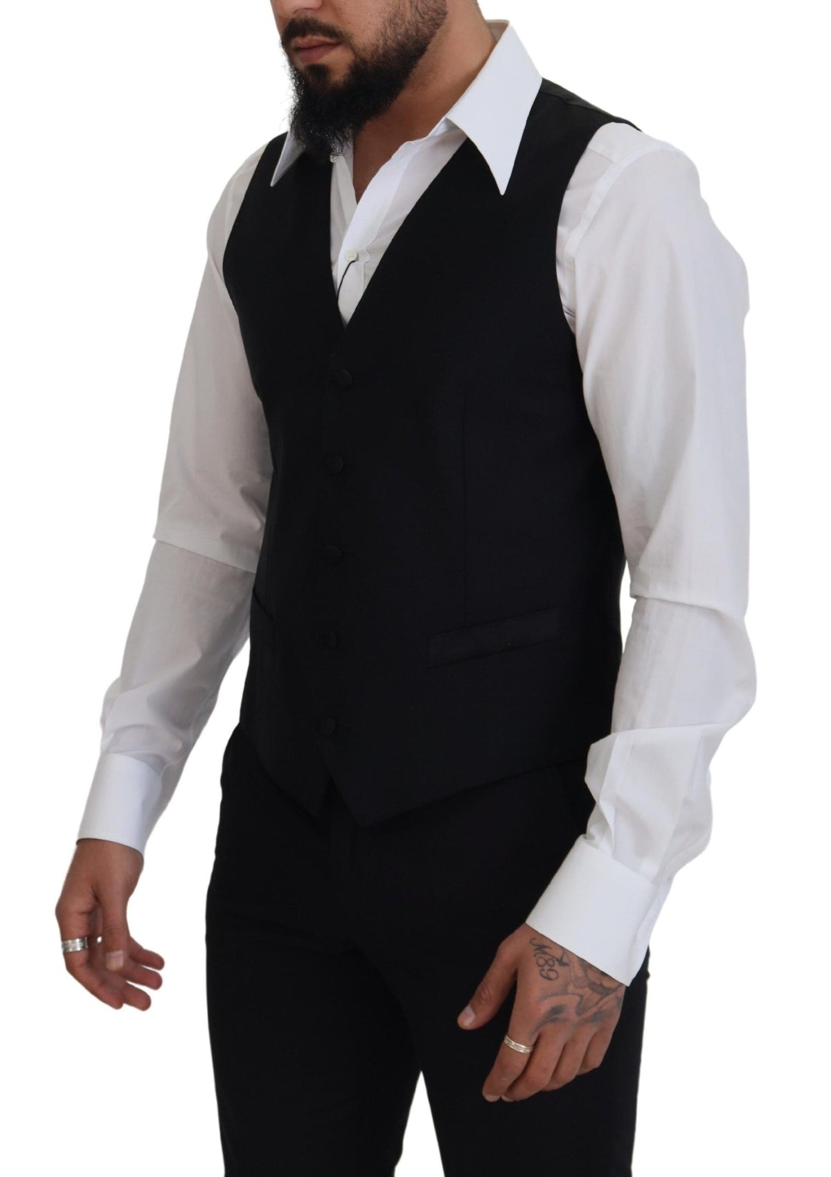 Dolce & Gabbana Black Virgin Wool Waistcoat Formal Dress Men's Vest