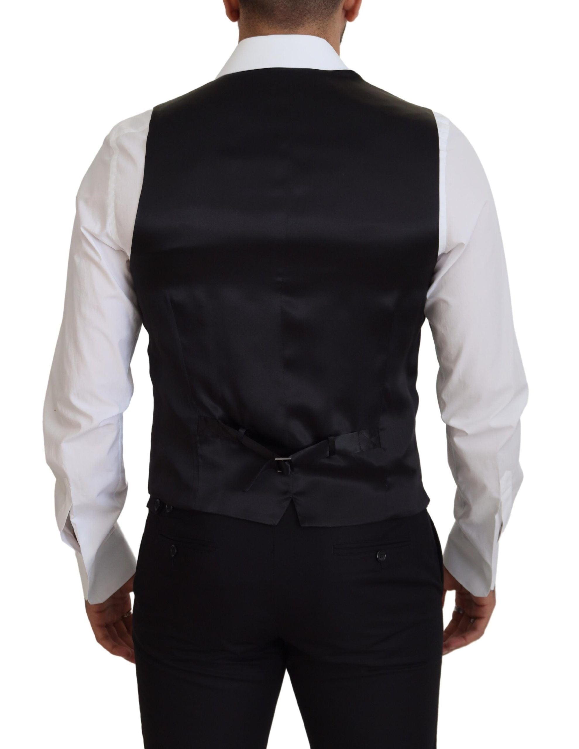 Dolce & Gabbana Black Virgin Wool Waistcoat Formal Dress Men's Vest