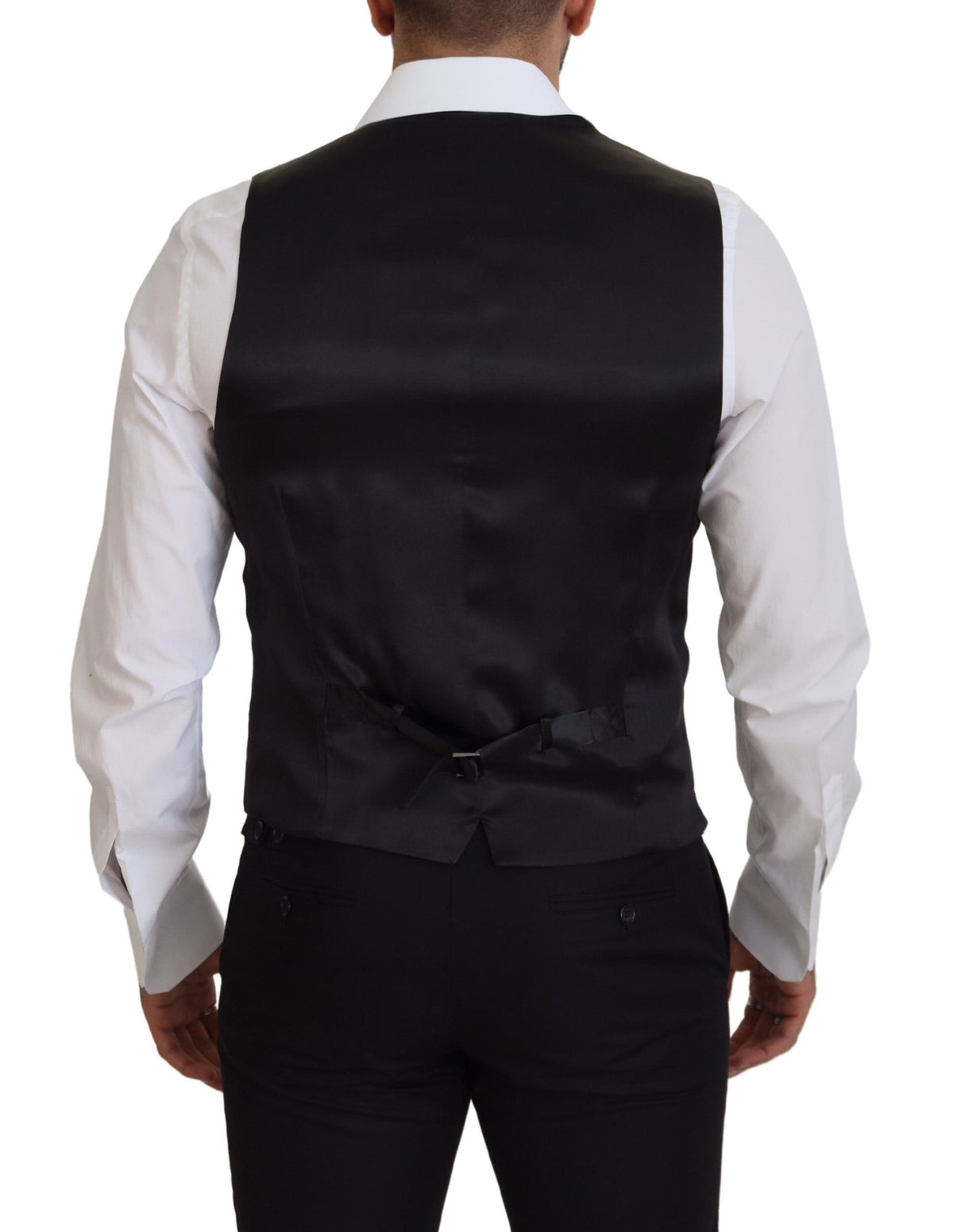 Dolce & Gabbana Black Virgin Wool Waistcoat Formal Dress Men's Vest