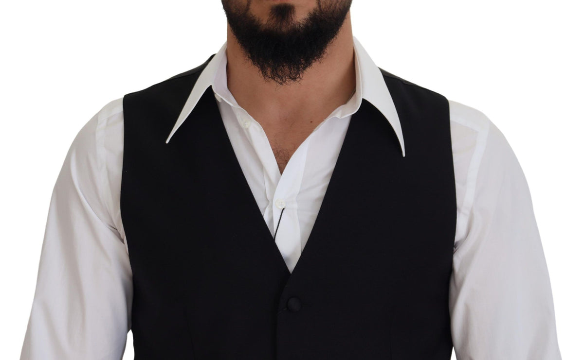 Dolce & Gabbana Black Virgin Wool Waistcoat Formal Dress Men's Vest