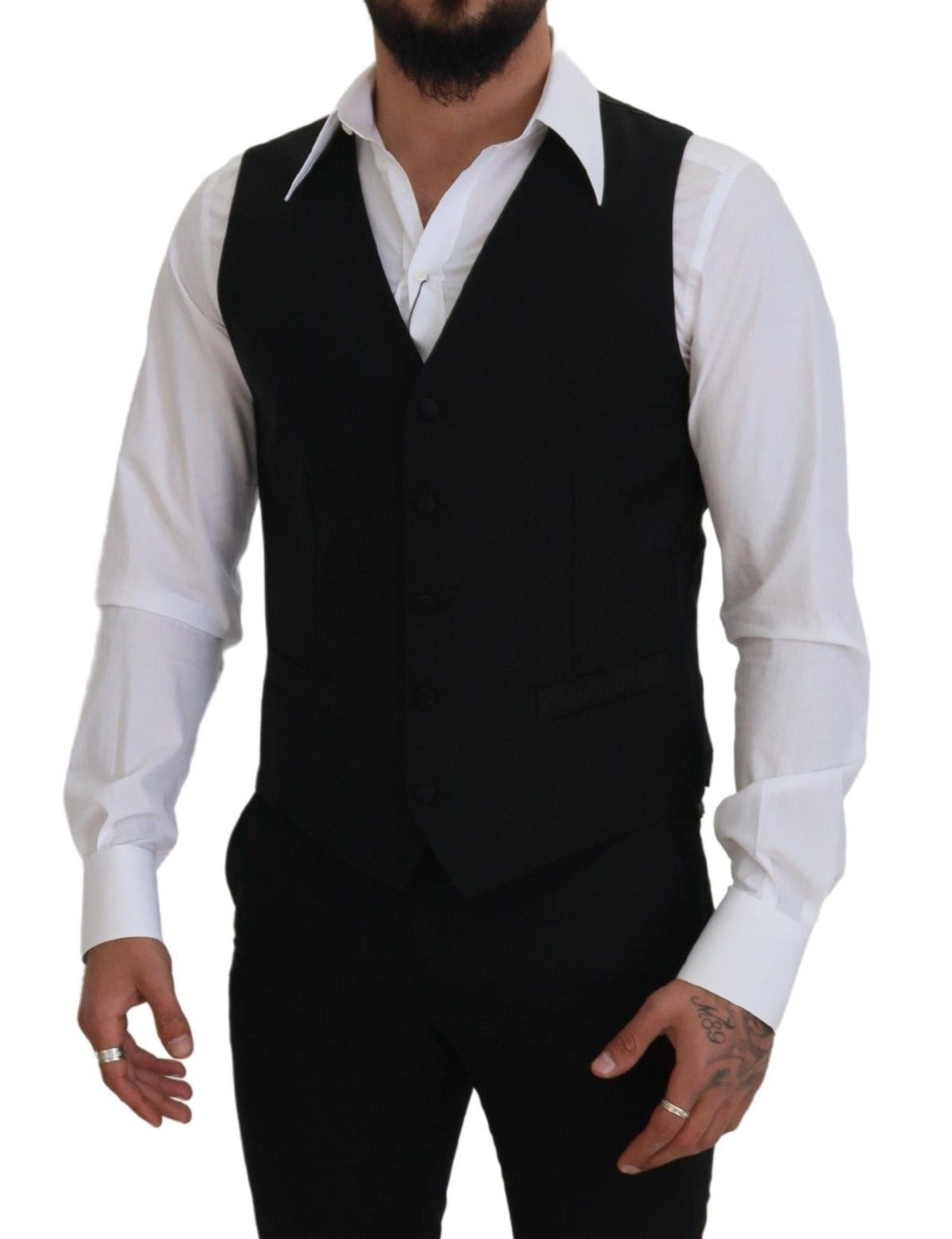 Dolce & Gabbana Black Virgin Wool Waistcoat Formal Dress Men's Vest