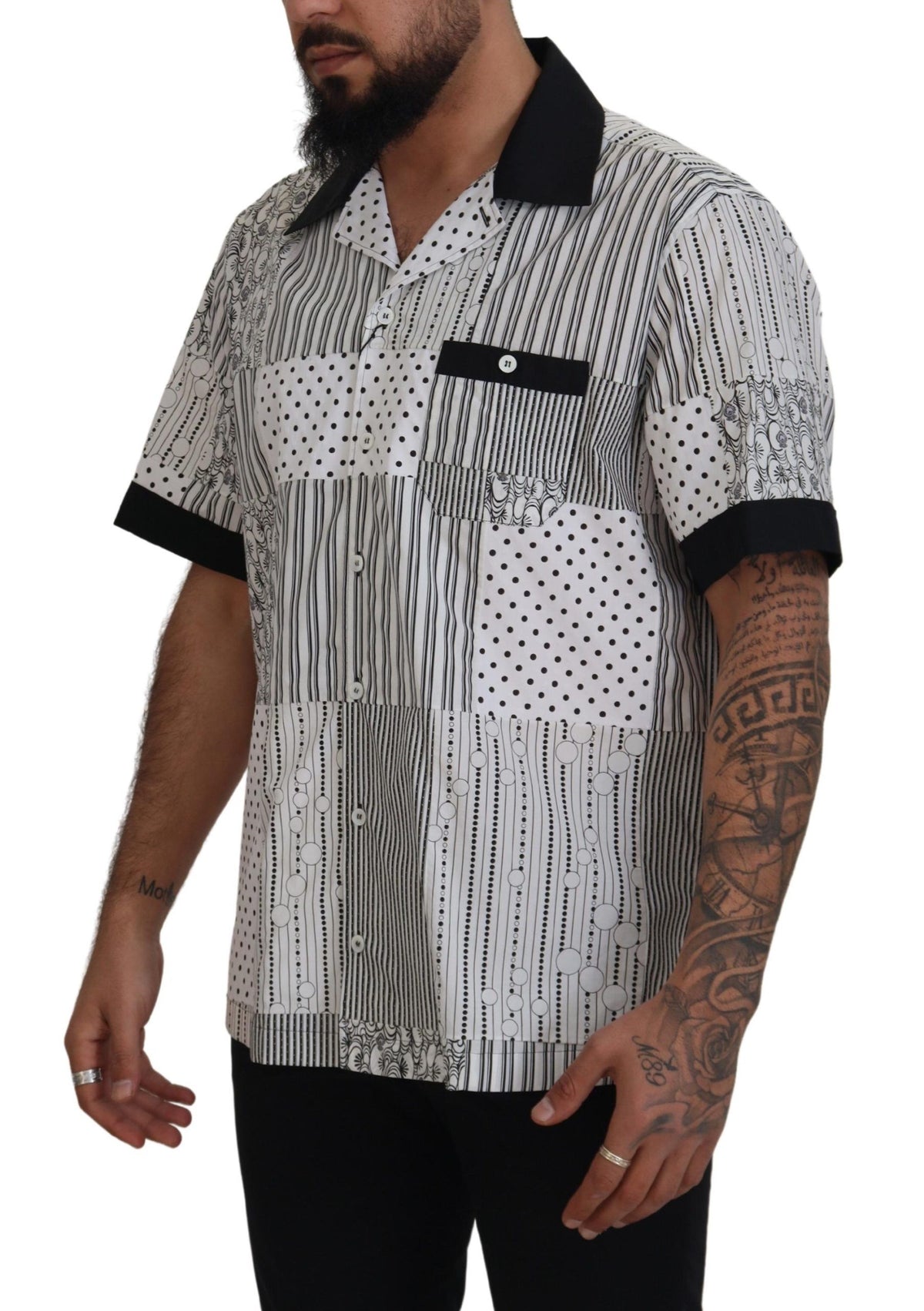 Dolce & Gabbana White Black Patterned Button Down Men's Shirt