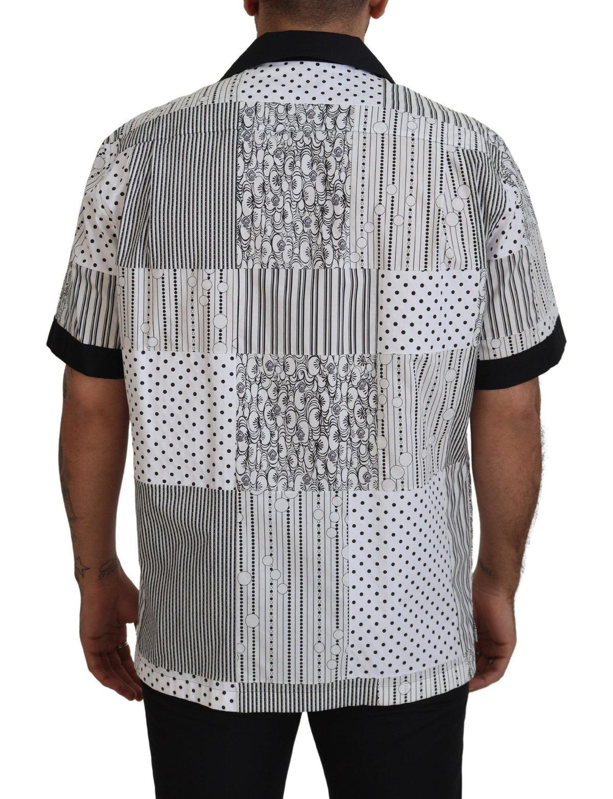 Dolce & Gabbana White Black Patterned Button Down Men's Shirt