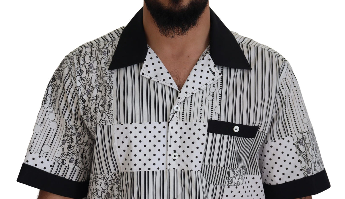 Dolce & Gabbana White Black Patterned Button Down Men's Shirt