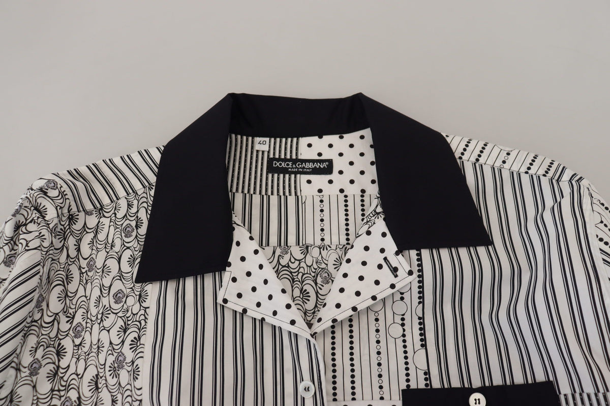 Dolce & Gabbana White Black Patterned Button Down Men's Shirt