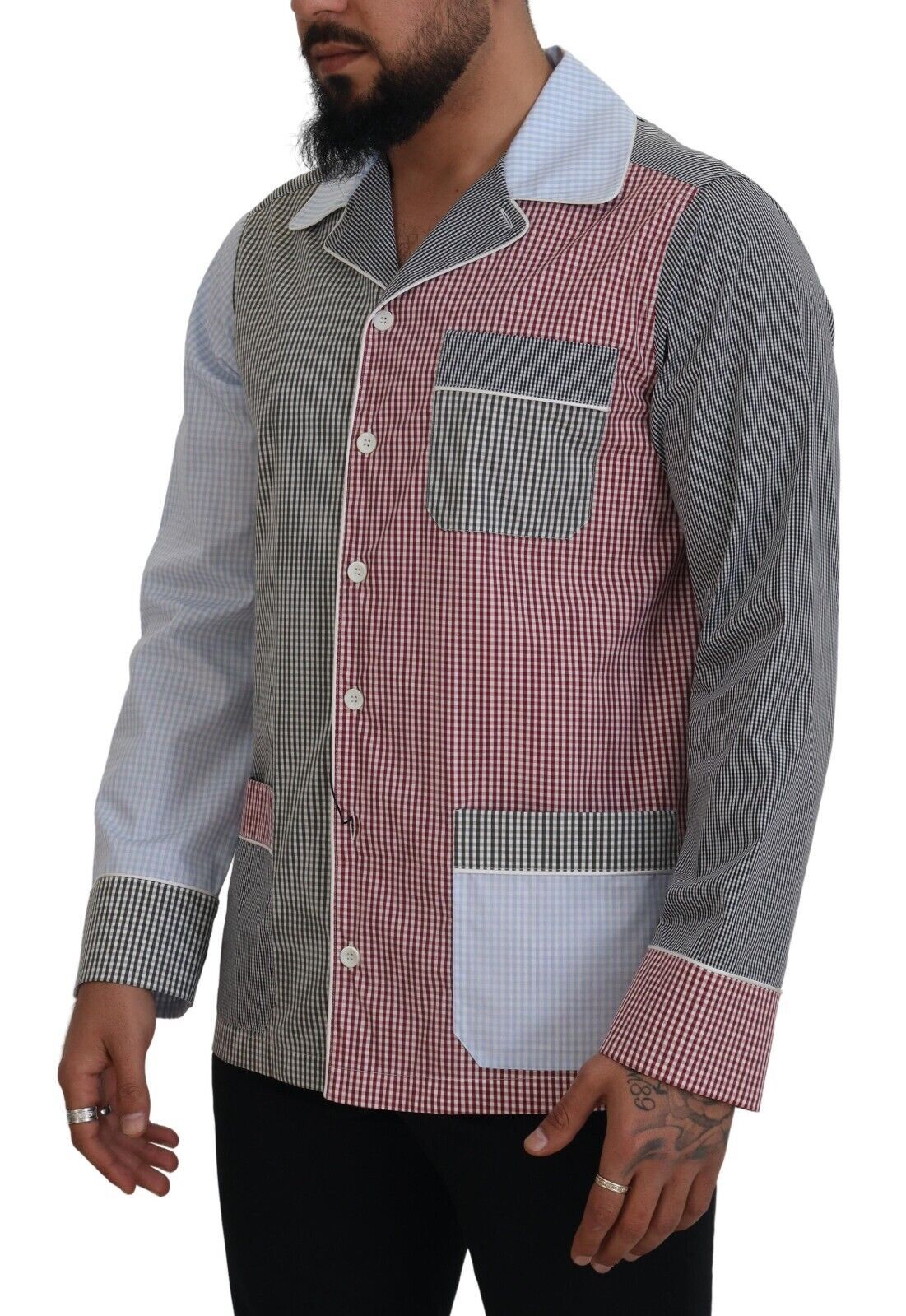 Dolce & Gabbana Multicolor Patchwork Cotton Long Sleeves Men's Shirt