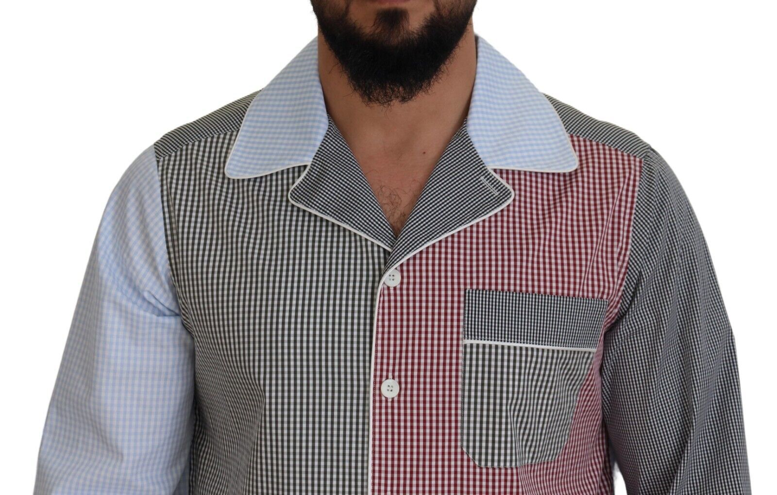 Dolce & Gabbana Multicolor Patchwork Cotton Long Sleeves Men's Shirt