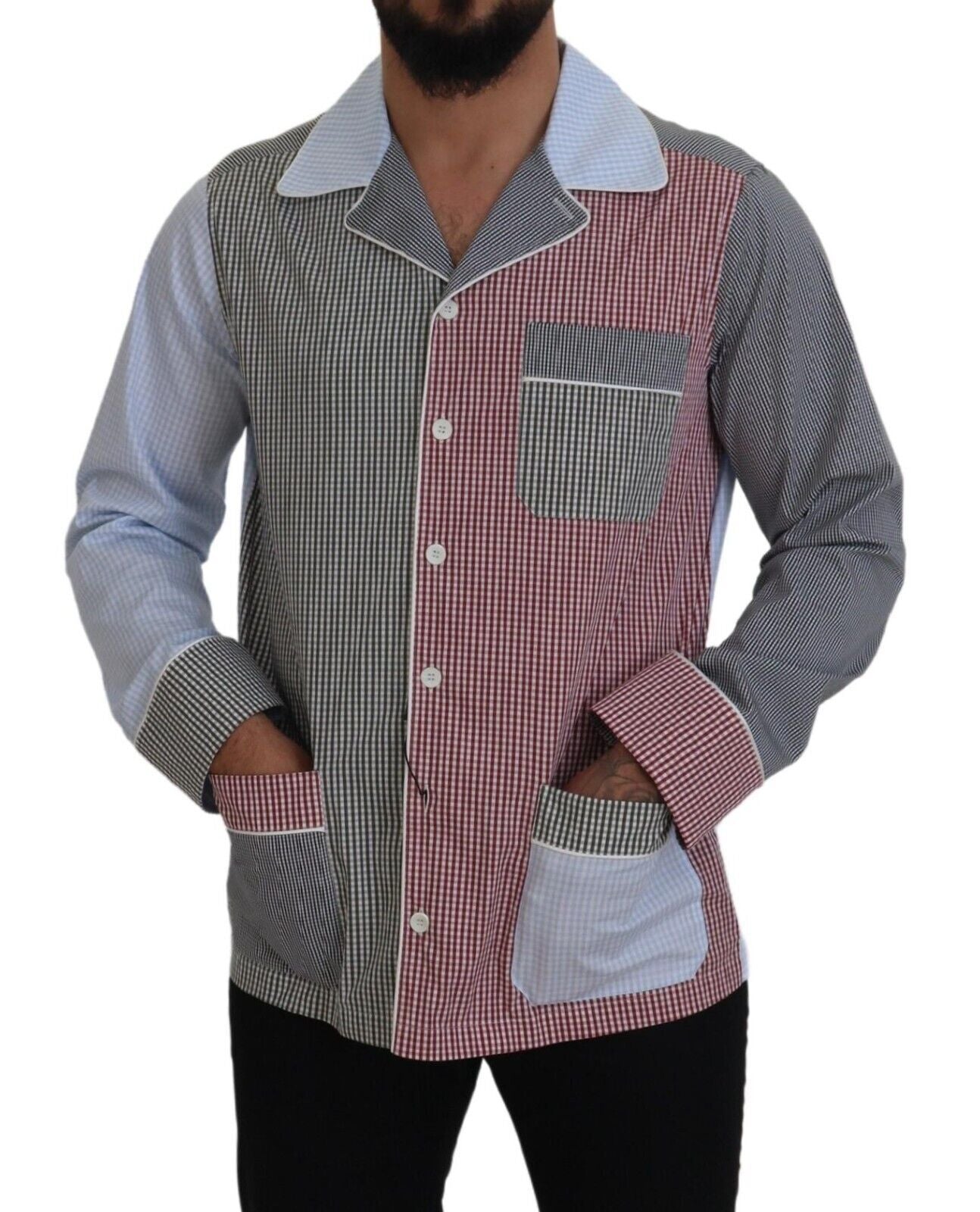 Dolce & Gabbana Multicolor Patchwork Cotton Long Sleeves Men's Shirt