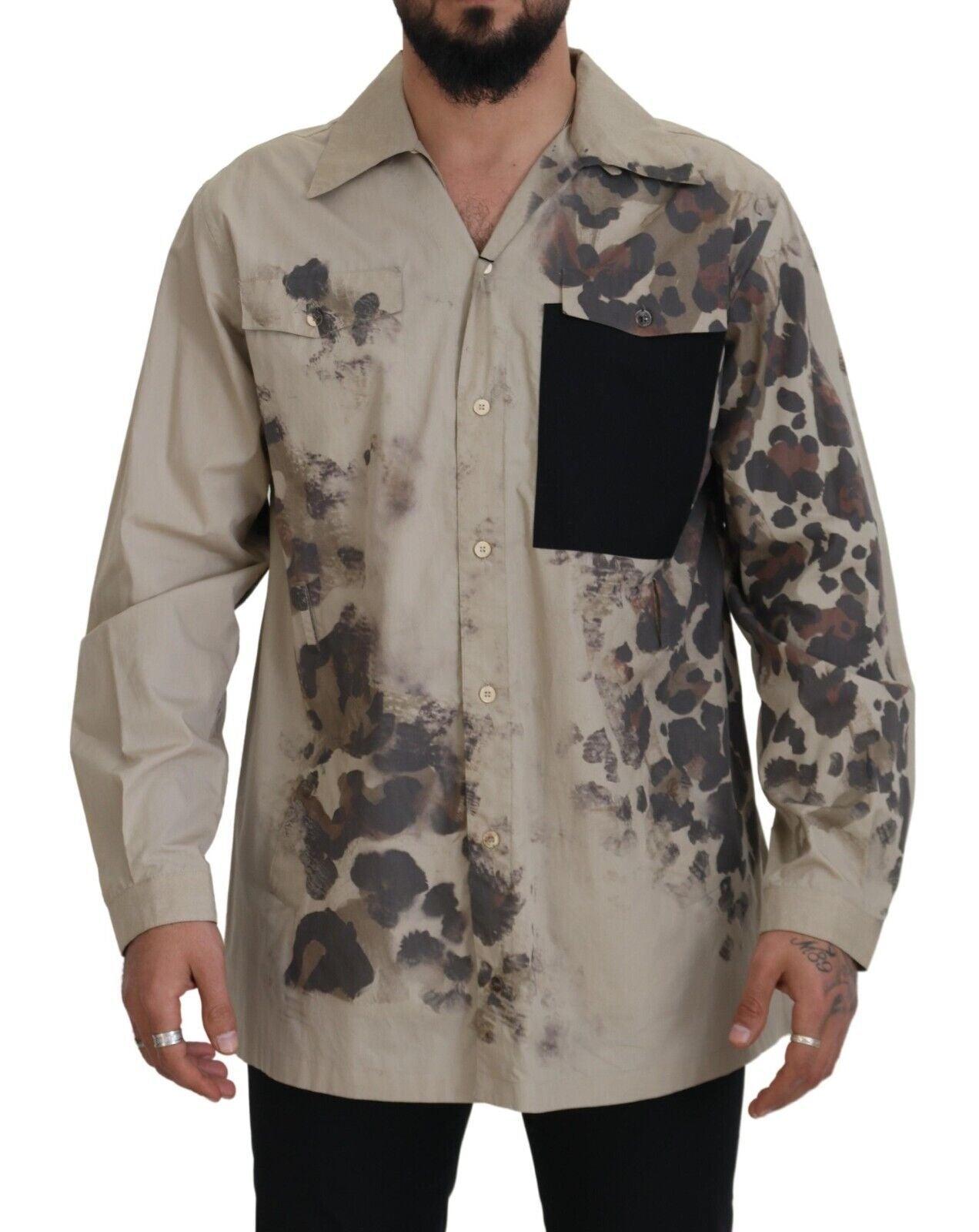 Dolce & Gabbana Beige Cotton Button-Down Casual Men's Shirt