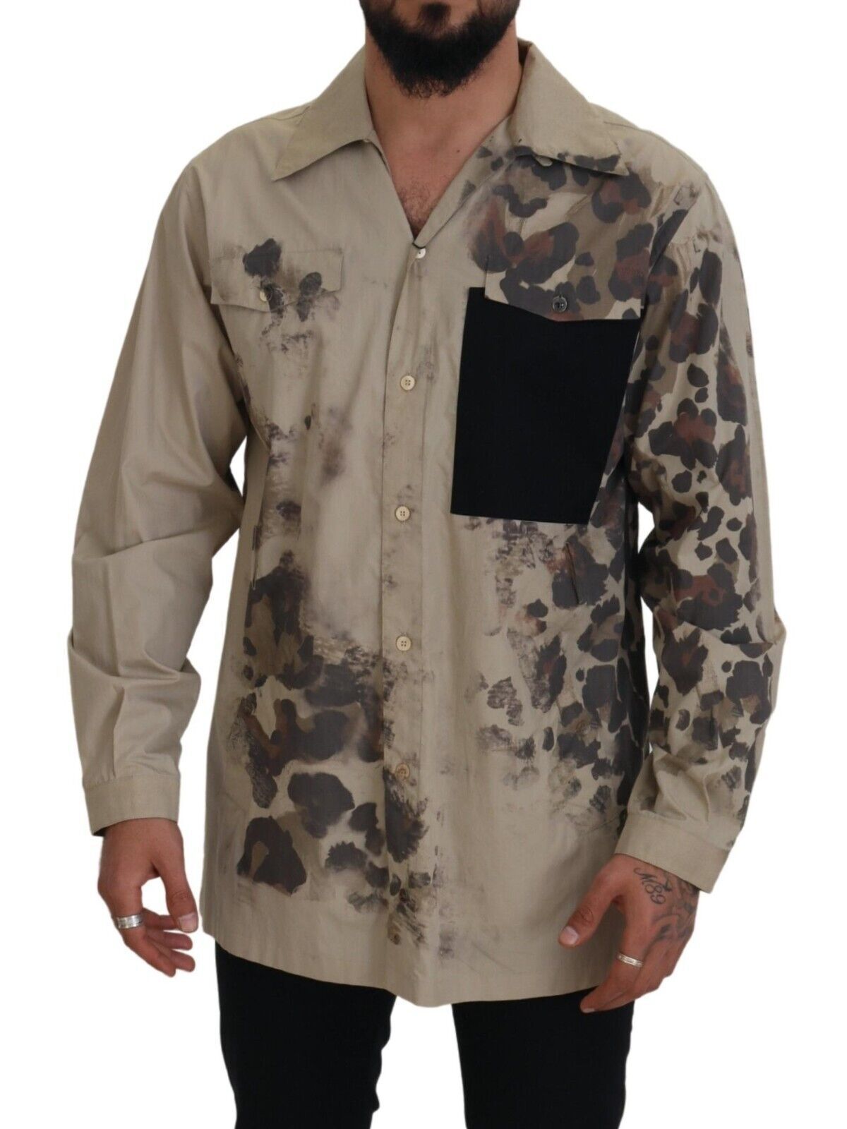 Dolce & Gabbana Beige Cotton Button-Down Casual Men's Shirt