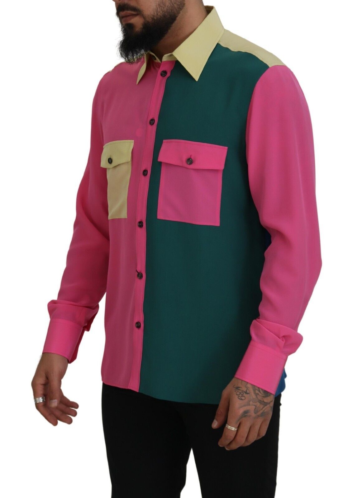 Dolce & Gabbana Multicolor Patchwork Silk Button Down Men's Shirt