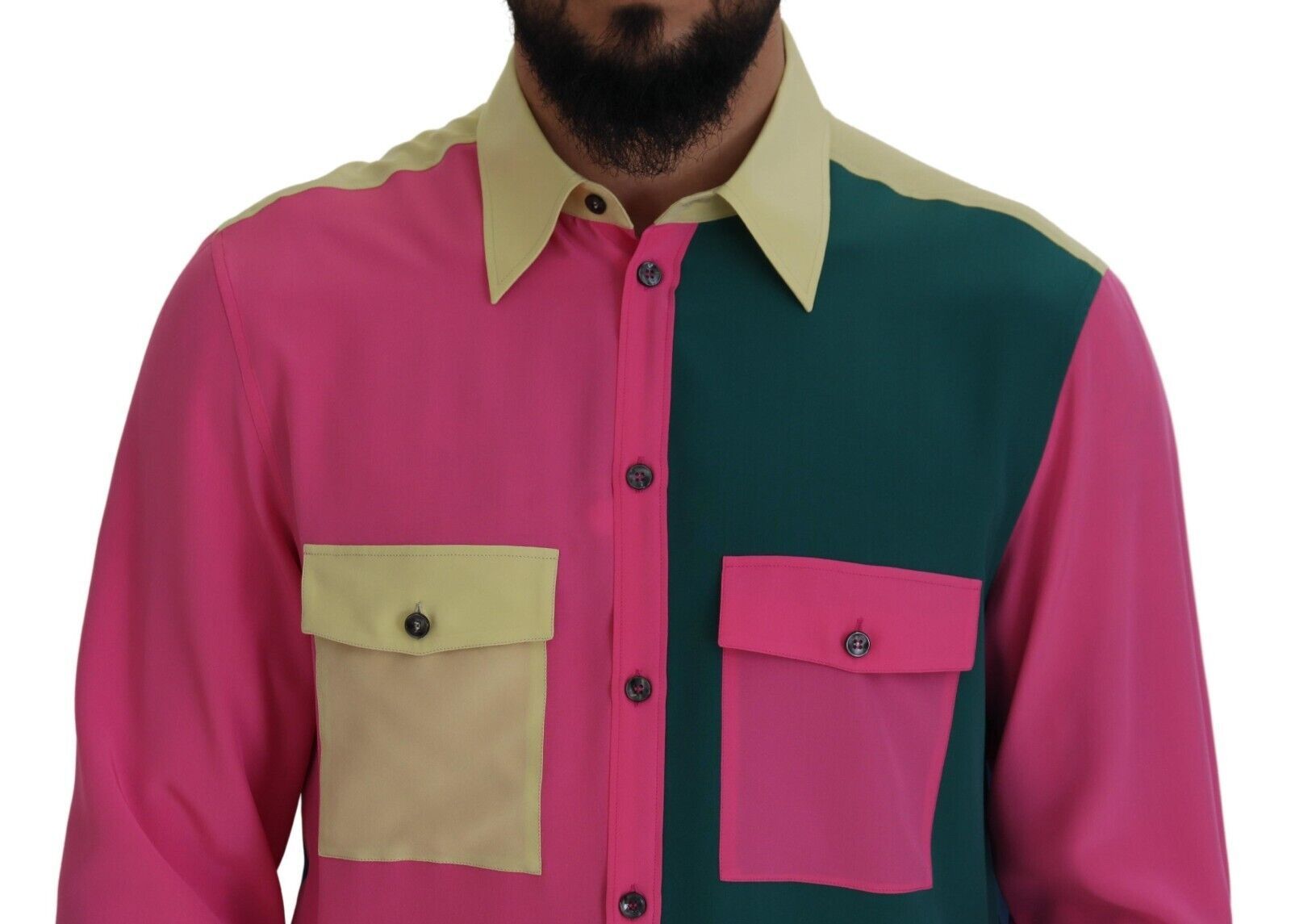 Dolce & Gabbana Multicolor Patchwork Silk Button Down Men's Shirt