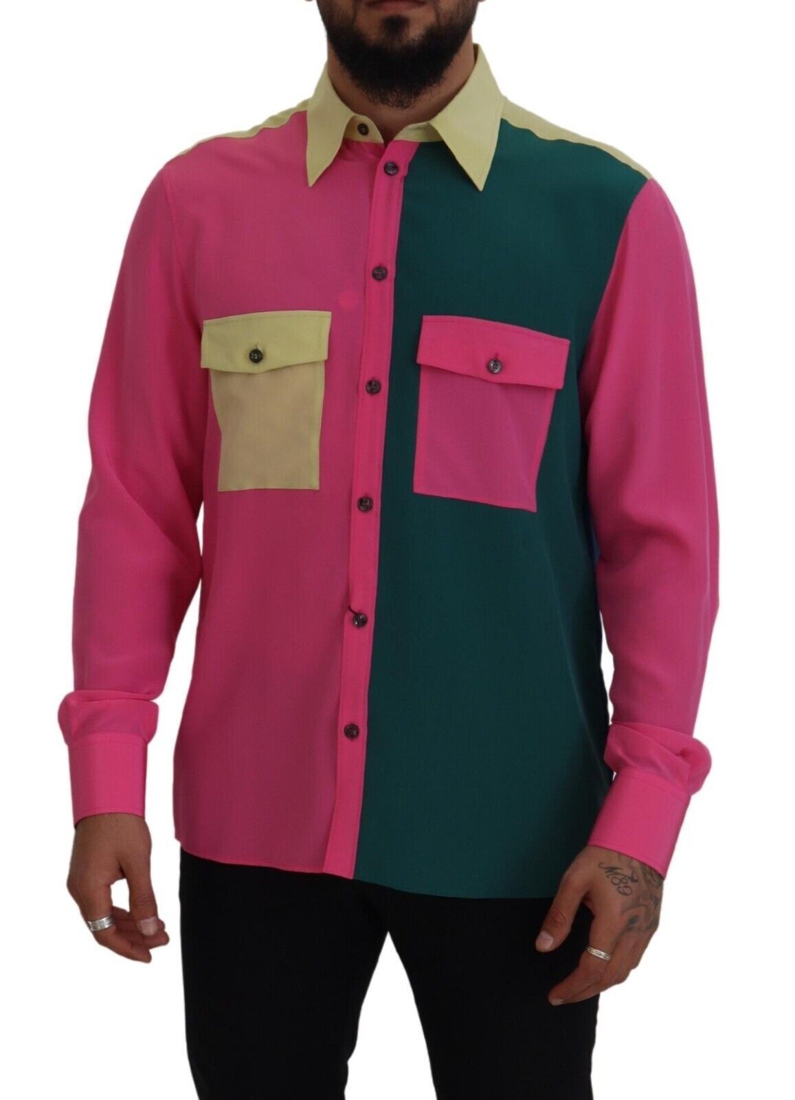 Dolce & Gabbana Multicolor Patchwork Silk Button Down Men's Shirt