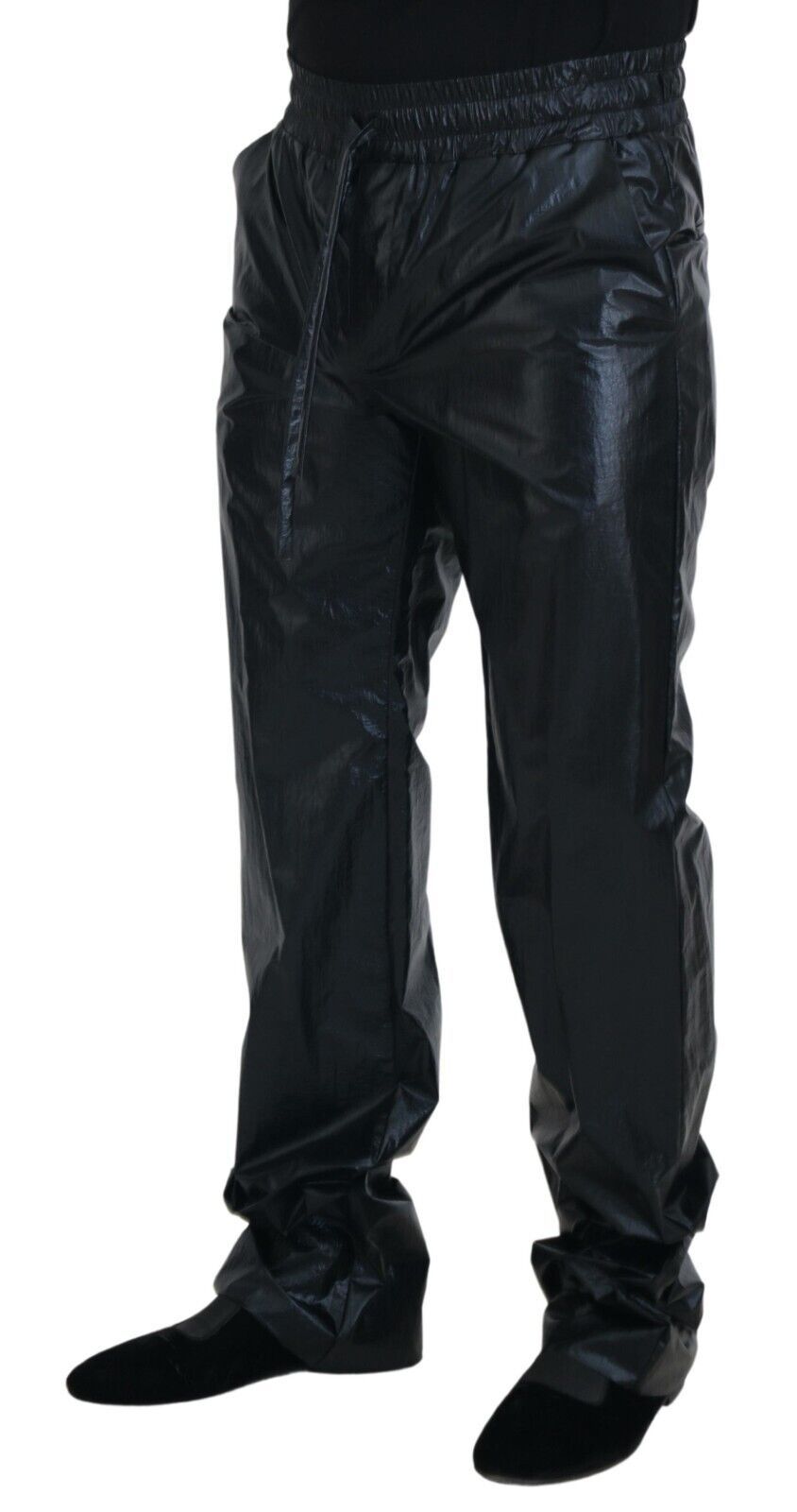 Dolce & Gabbana Black Shining Drawstring Trouser Nylon Men's Pants
