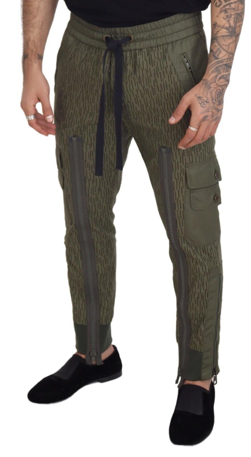 Dolce & Gabbana Green Striped Cargo Zipper Leg Men Trouser Men's Pants