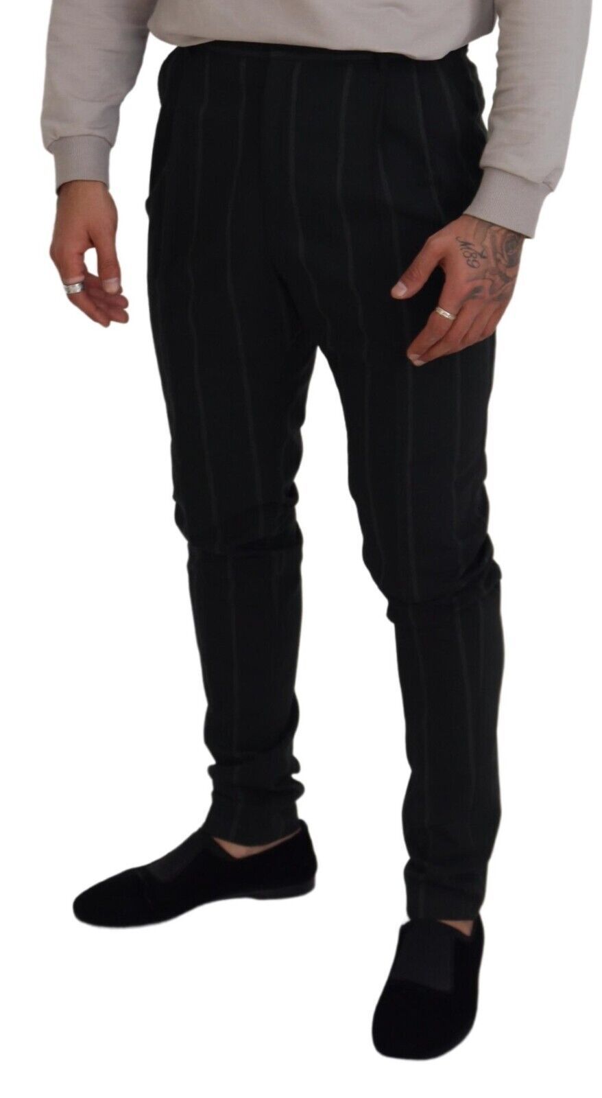 Dolce & Gabbana Black Striped Men Trousers Cotton Men's Pants
