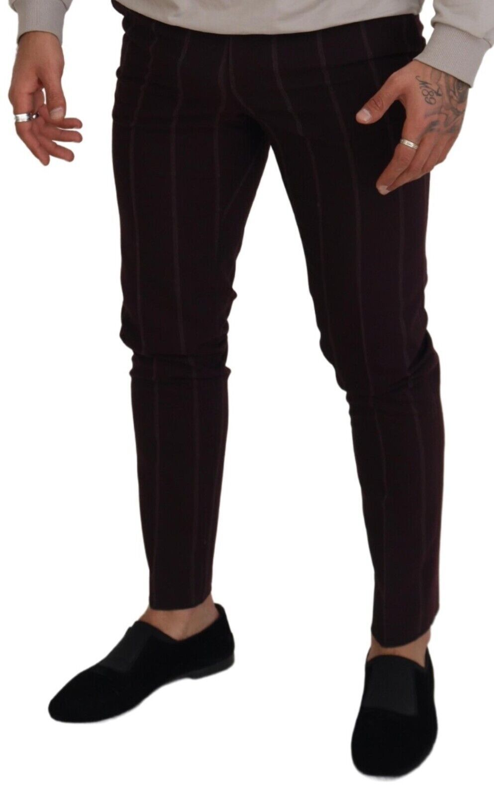 Dolce & Gabbana Brown Striped Men Trousers Cotton Men's Pants
