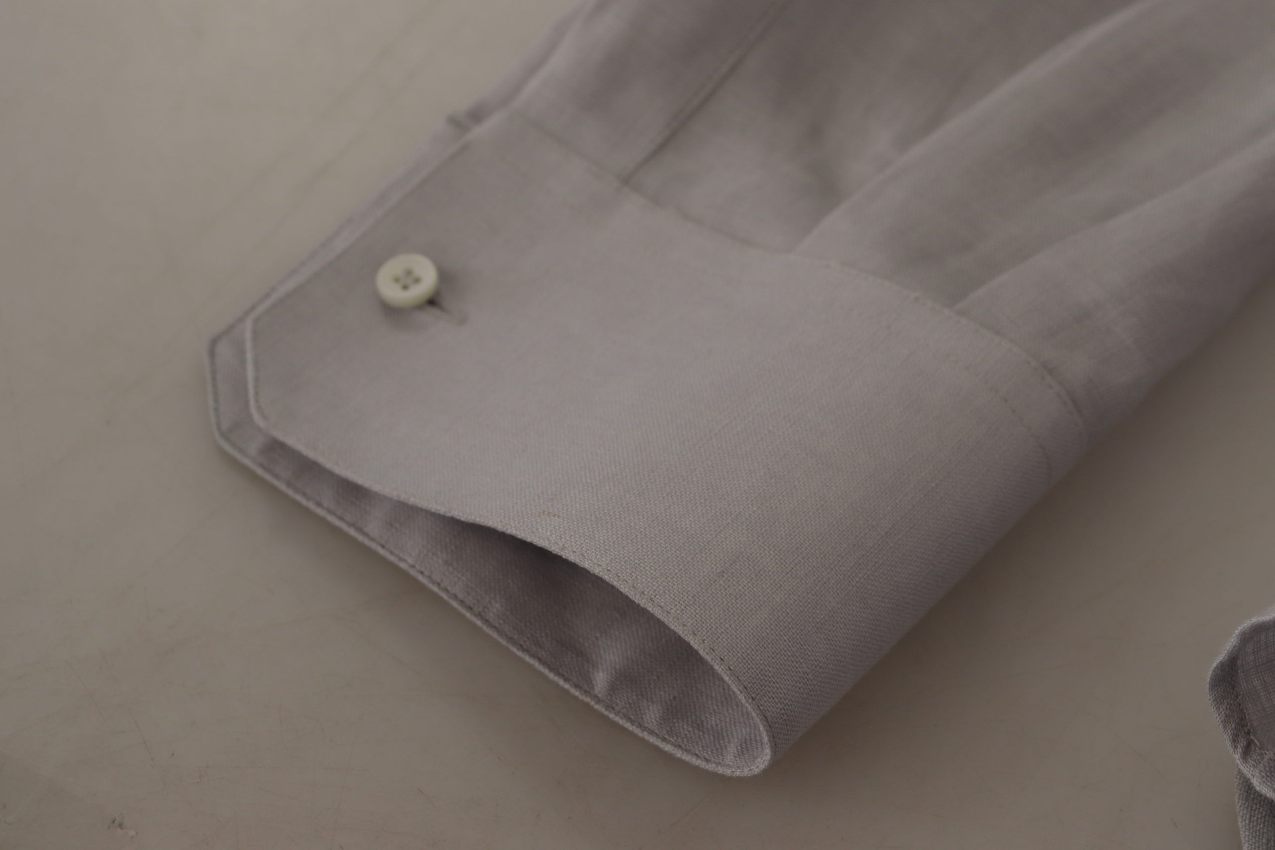 Dolce & Gabbana Gray Linen Long Sleeves Formal GOLD Men's Shirt