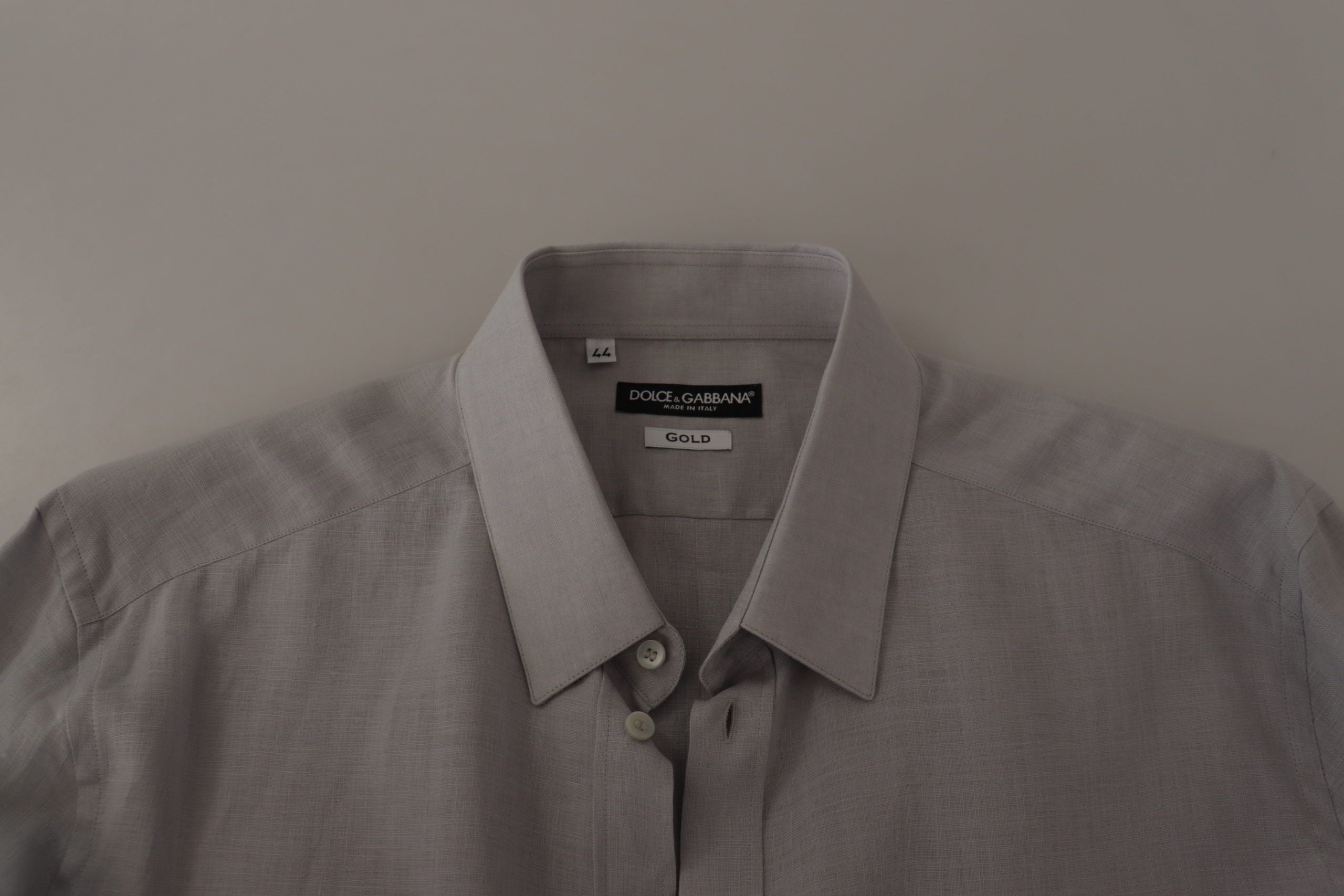 Dolce & Gabbana Gray Linen Long Sleeves Formal GOLD Men's Shirt
