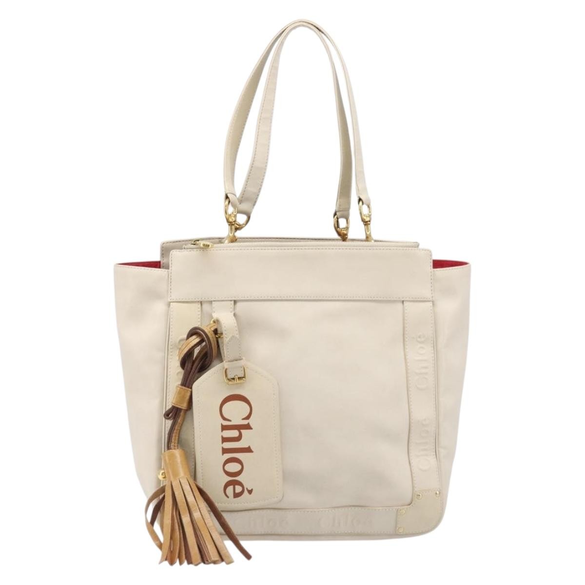 Chloe Eden Leather White Leather Tote Bag Bag (Pre-Owned)