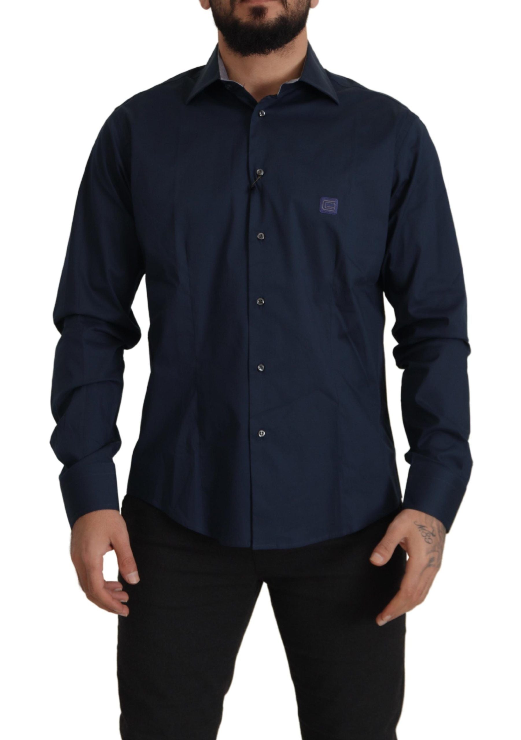 Roberto Cavalli Navy Blue Cotton Dress Formal Men's Shirt