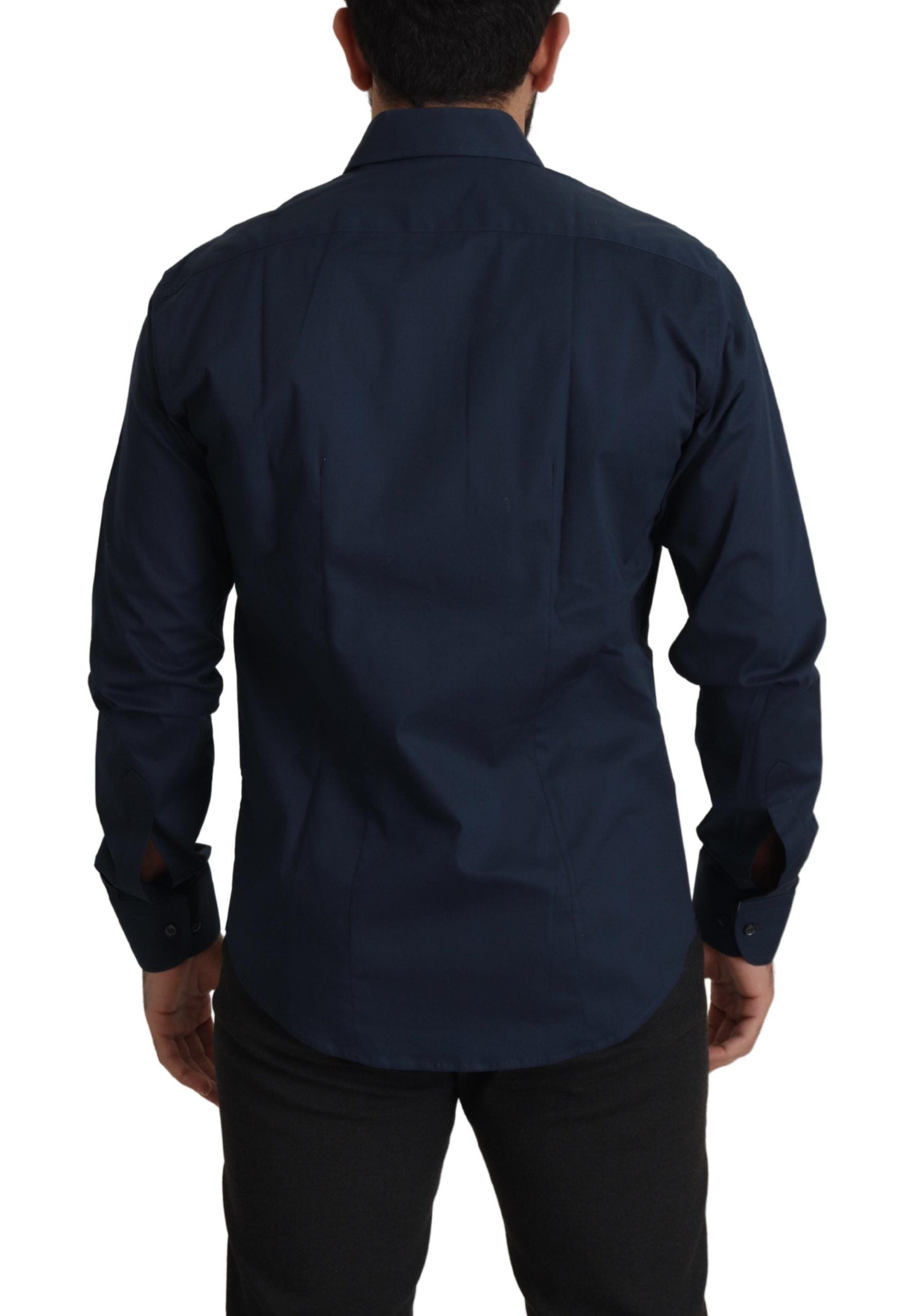 Roberto Cavalli Navy Blue Cotton Dress Formal Men's Shirt