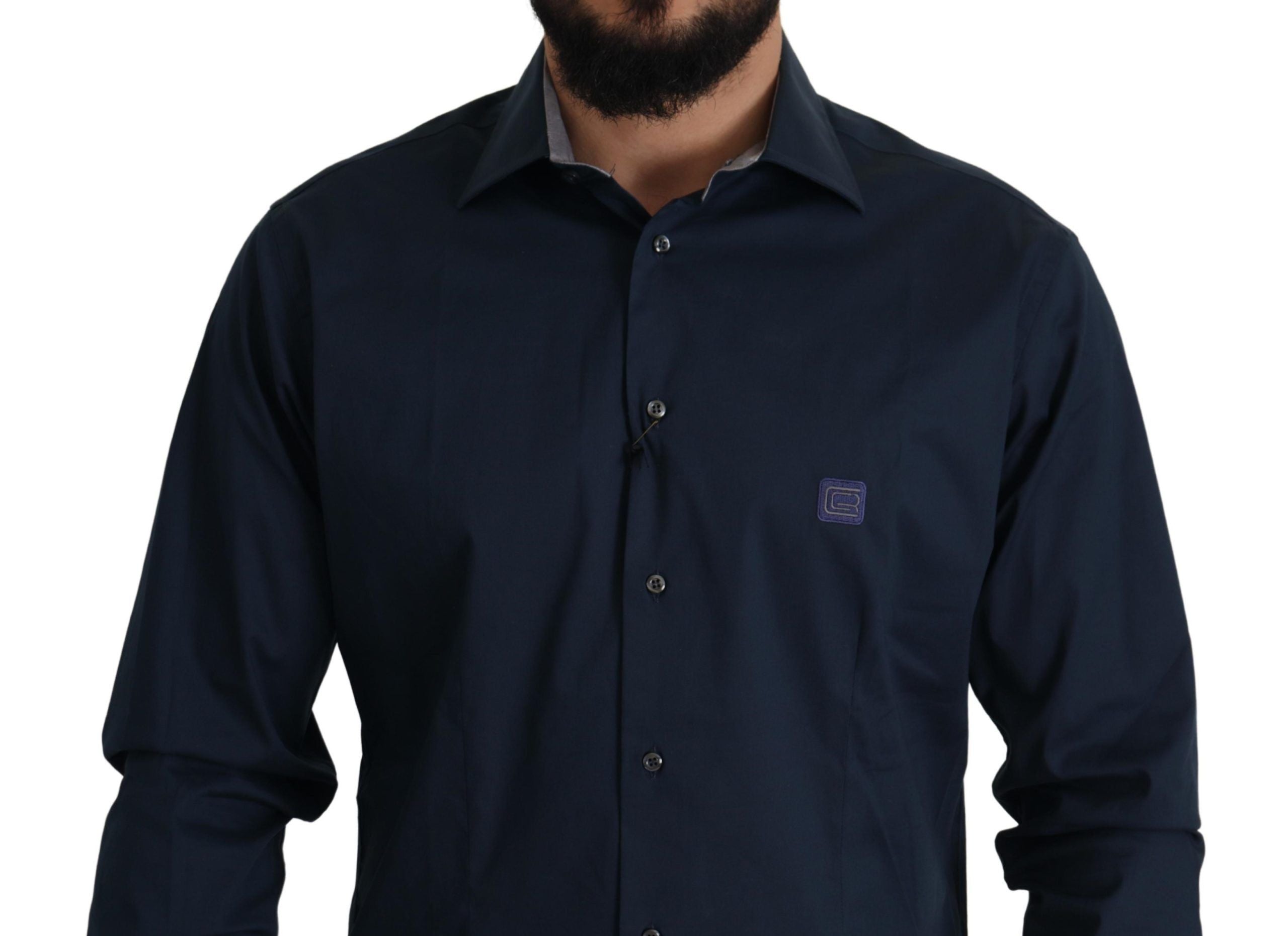 Roberto Cavalli Navy Blue Cotton Dress Formal Men's Shirt