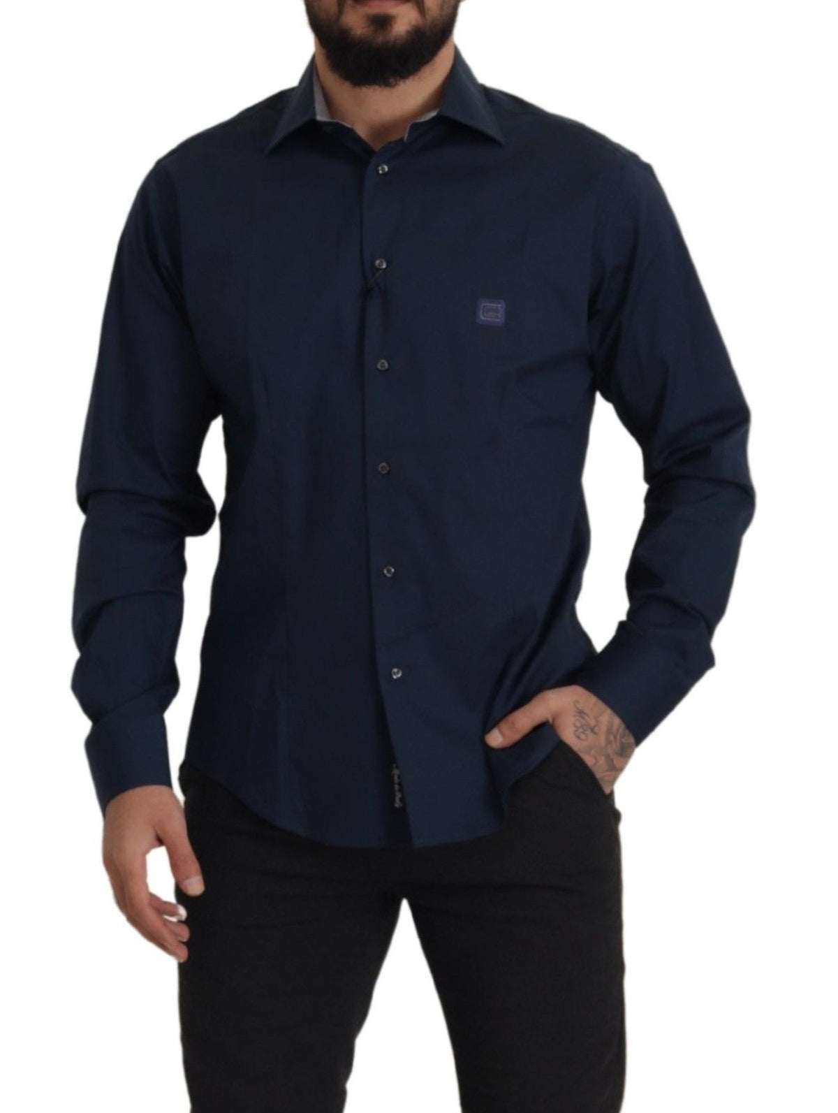 Roberto Cavalli Navy Blue Cotton Dress Formal Men's Shirt