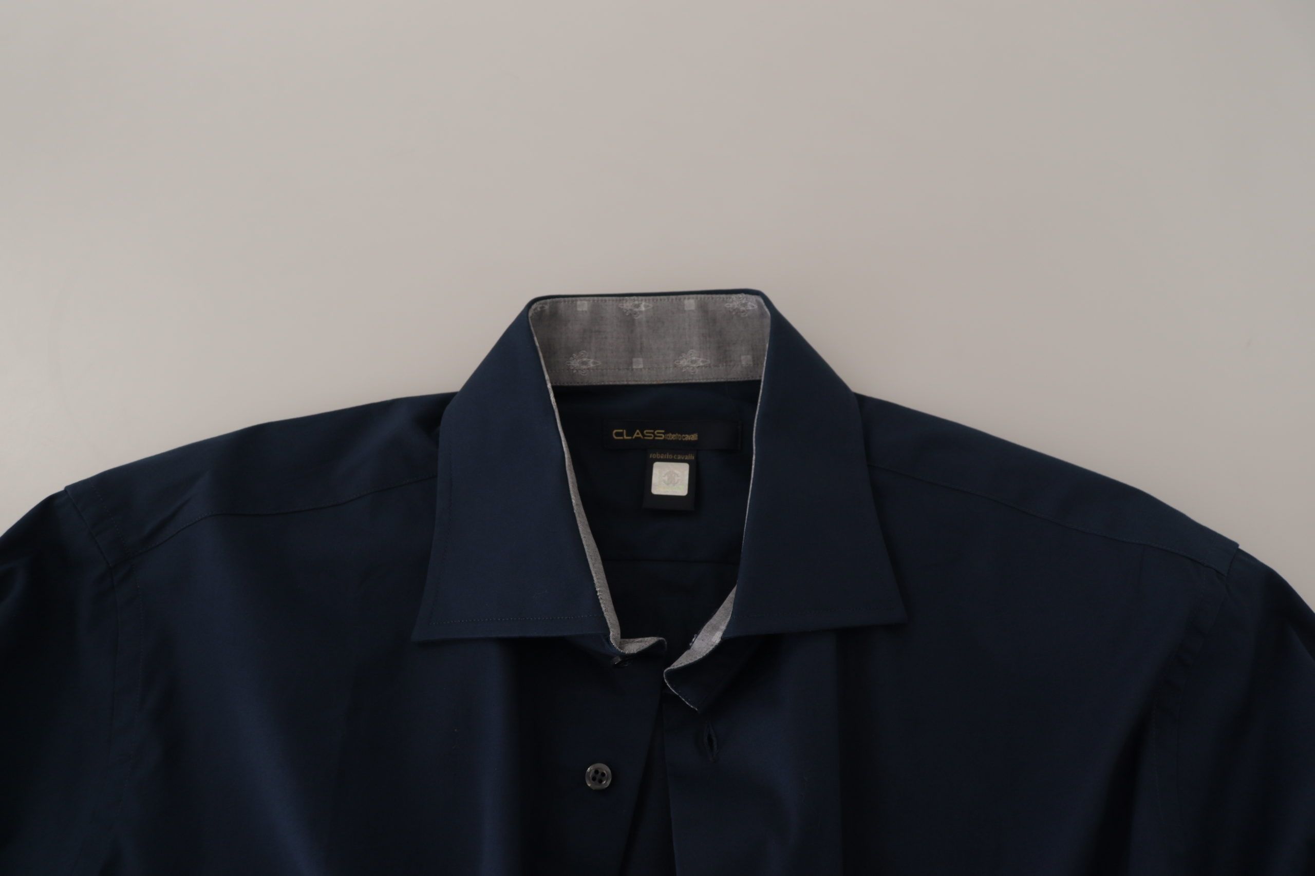 Roberto Cavalli Navy Blue Cotton Dress Formal Men's Shirt