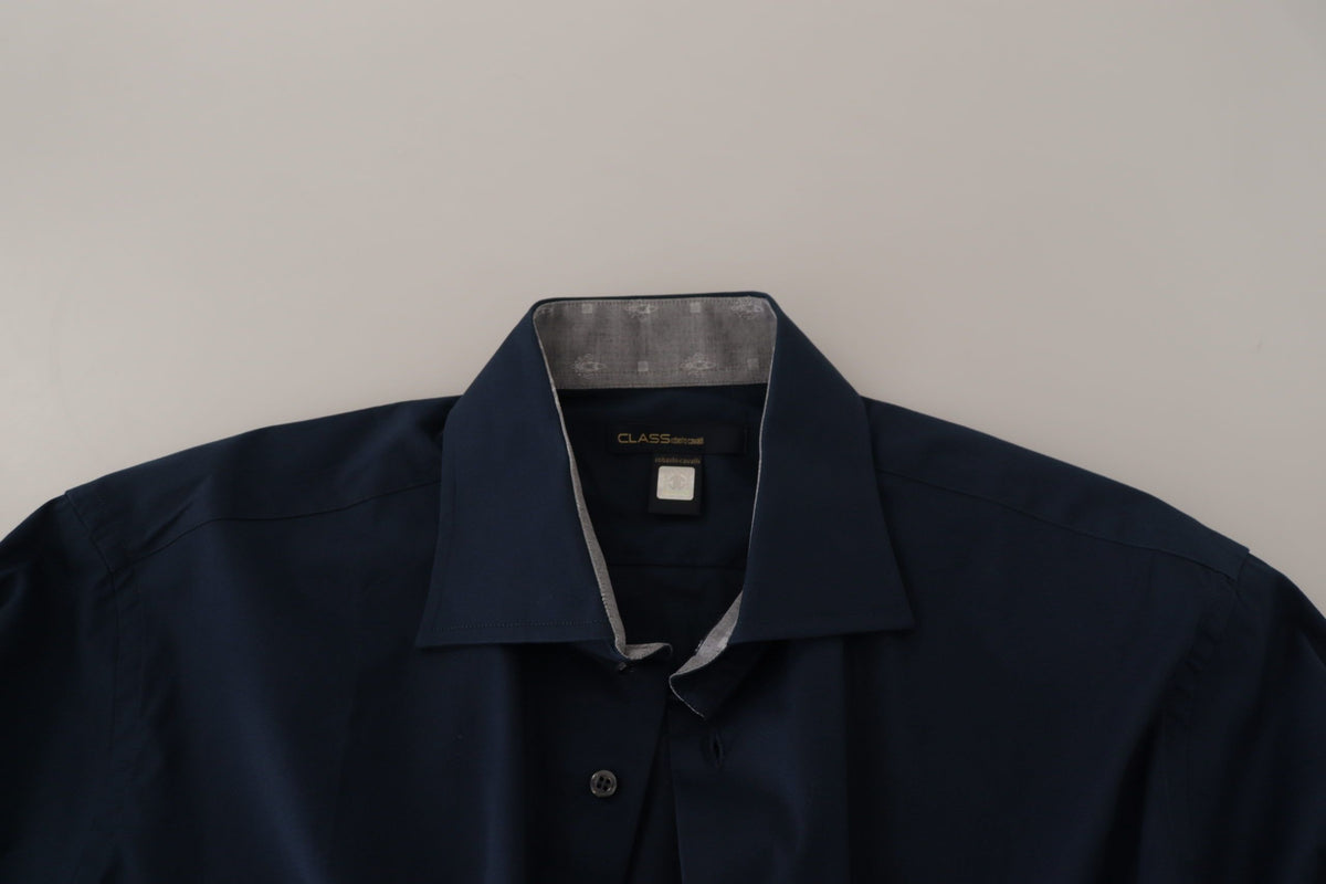 Roberto Cavalli Navy Blue Cotton Dress Formal Men's Shirt