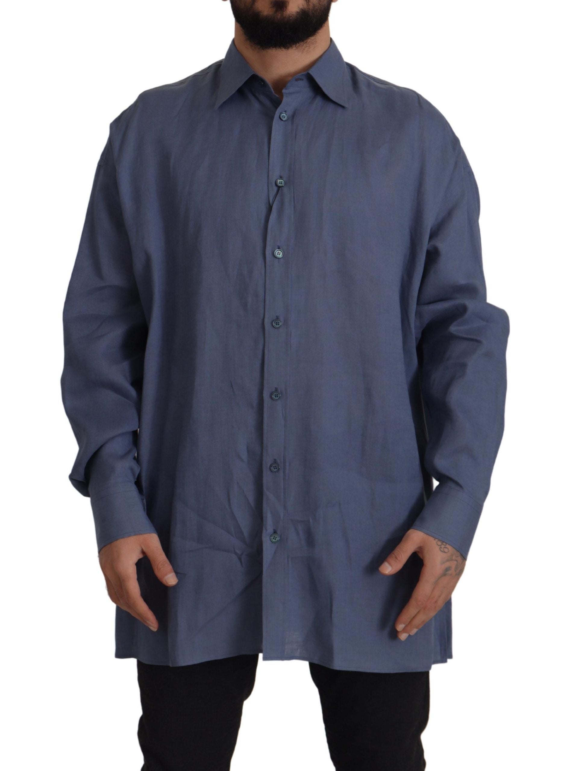 Dolce & Gabbana Elegant Dark Blue Linen Dress Men's Shirt