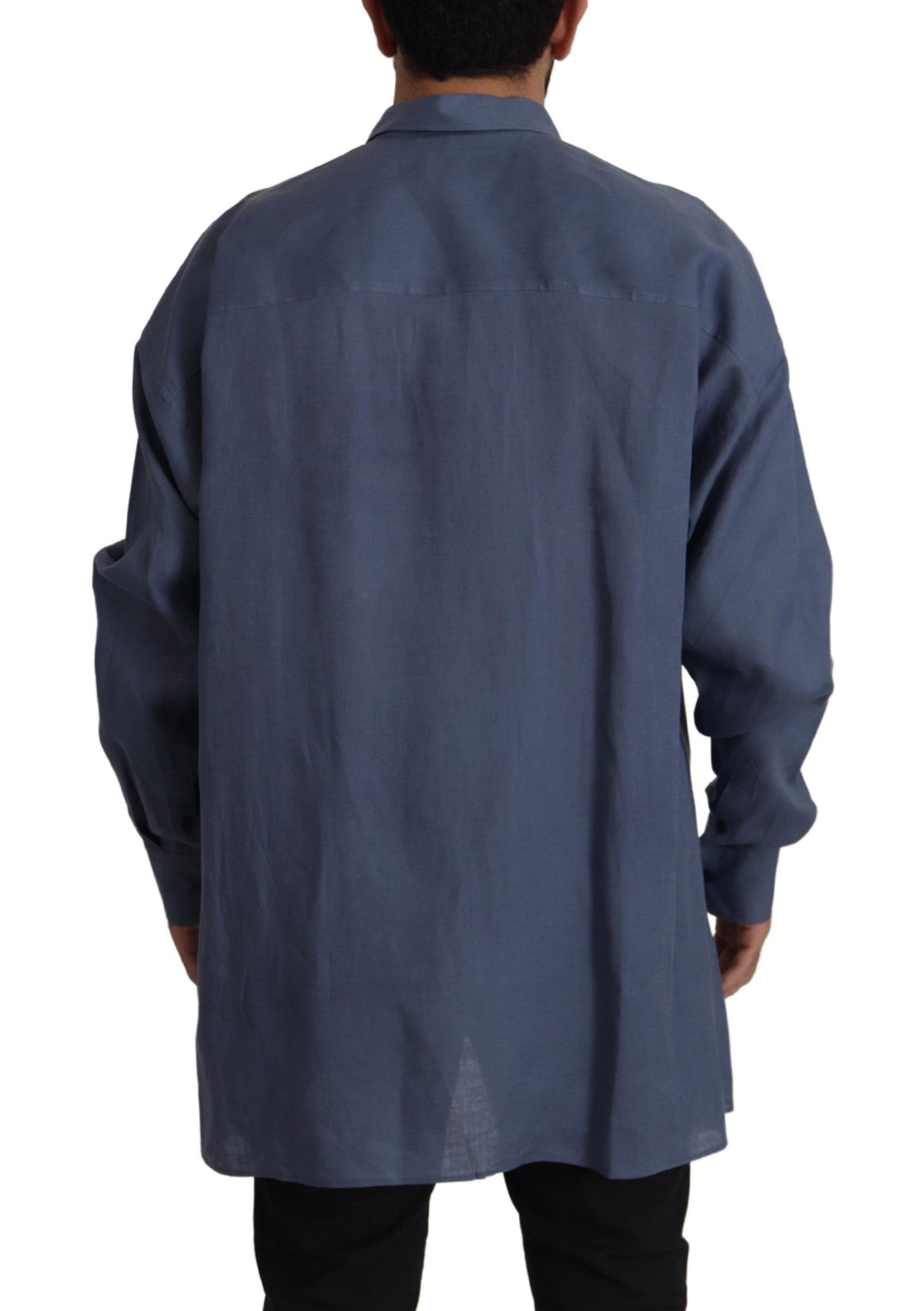 Dolce & Gabbana Dark Blue Linen Slim Fit Dress Formal Men Men's Shirt