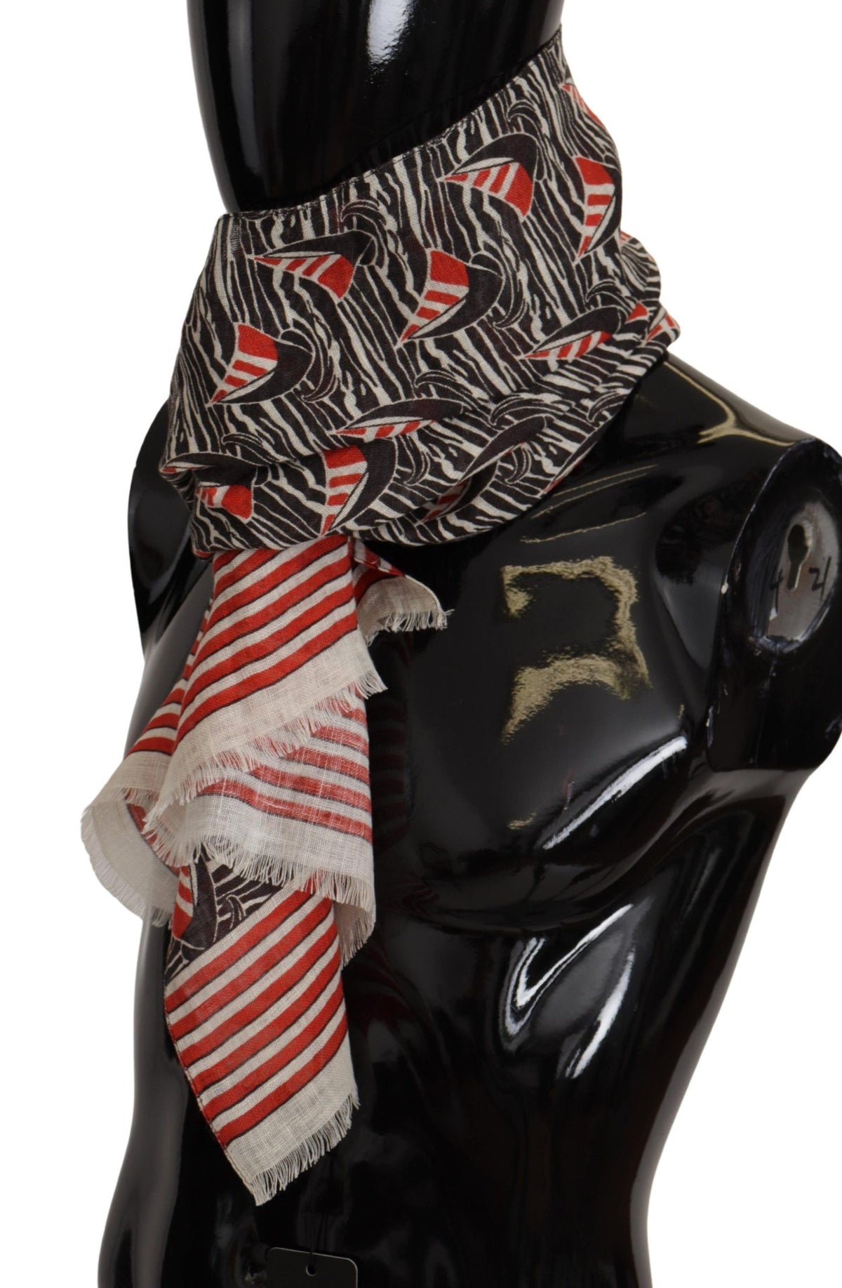 Dolce & Gabbana Black Red Linen Sailboat Stripe Print Shawl Men's Scarf